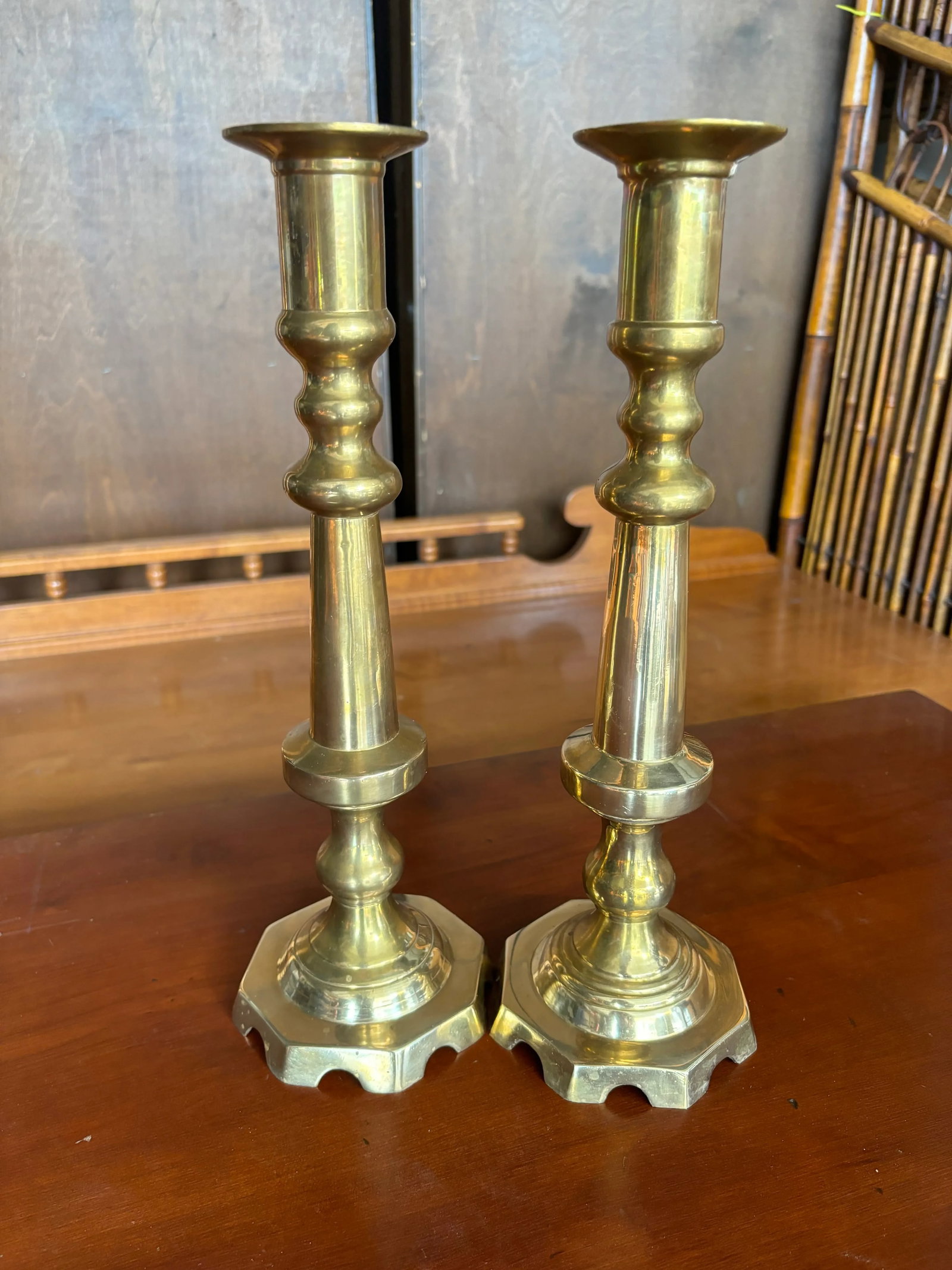Vintage Solid Brass Tall Candlesticks, a Pair - 2
