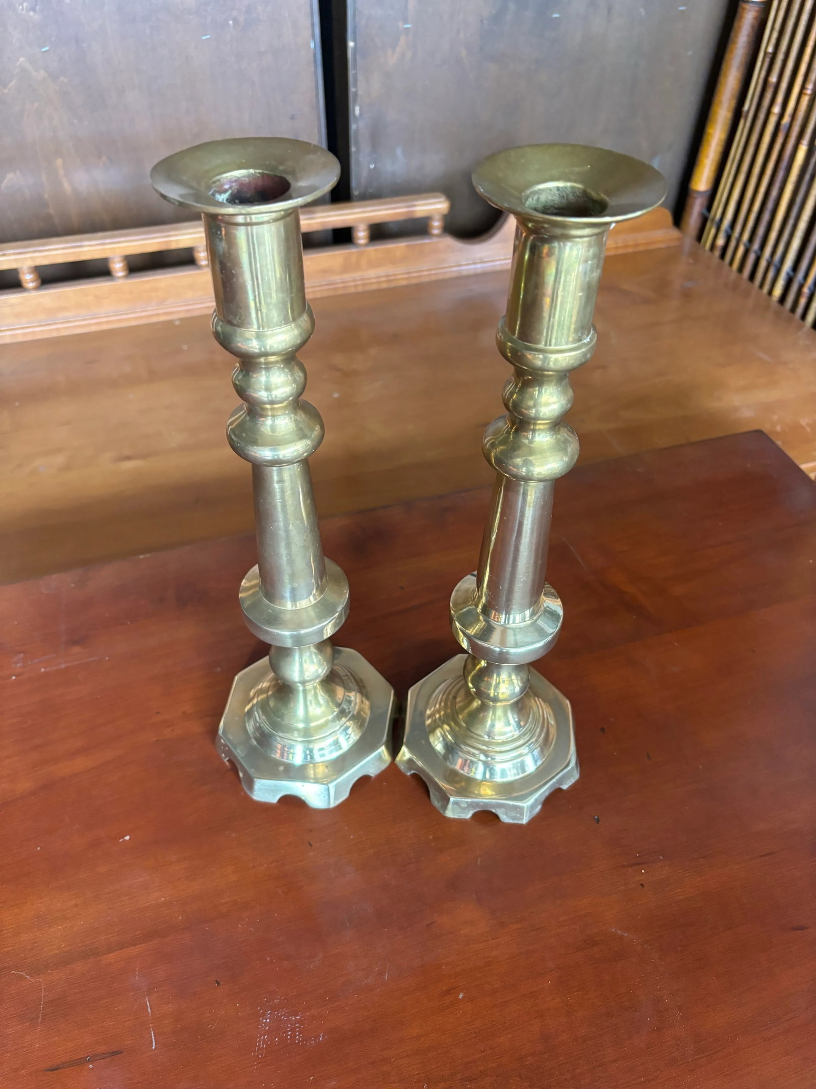 Vintage Solid Brass Tall Candlesticks, a Pair - 3