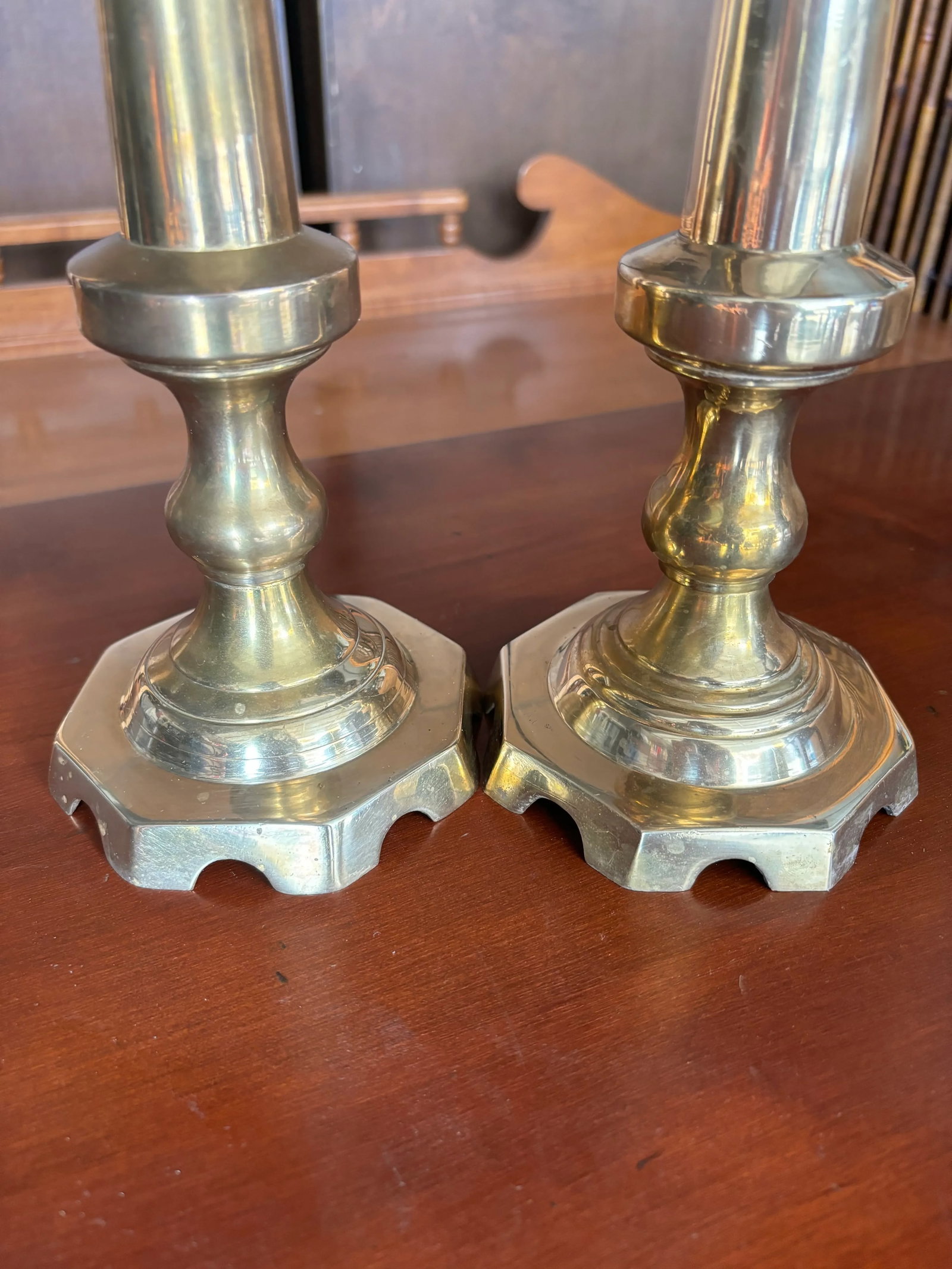 Vintage Solid Brass Tall Candlesticks, a Pair - 4