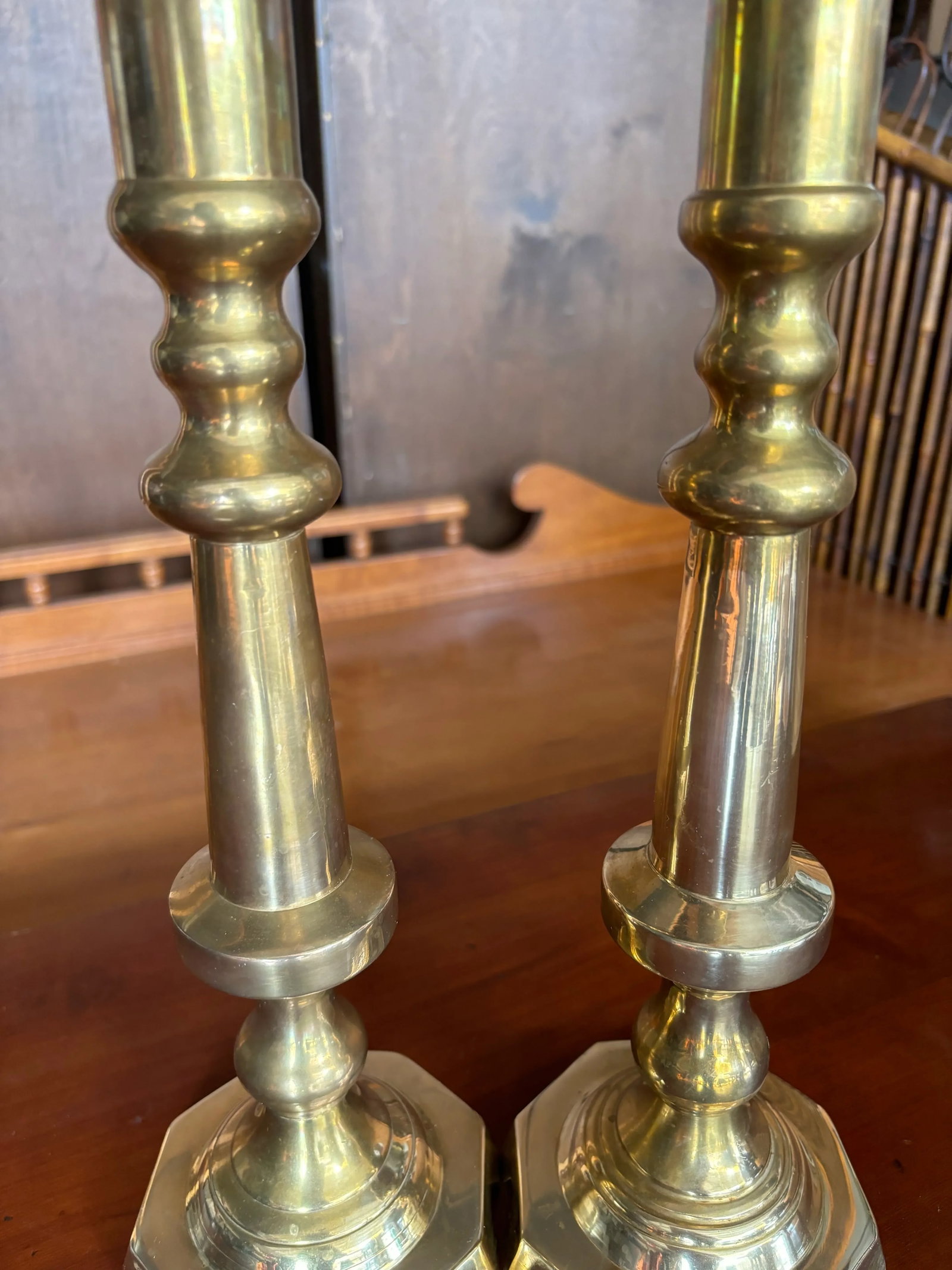 Vintage Solid Brass Tall Candlesticks, a Pair - 5