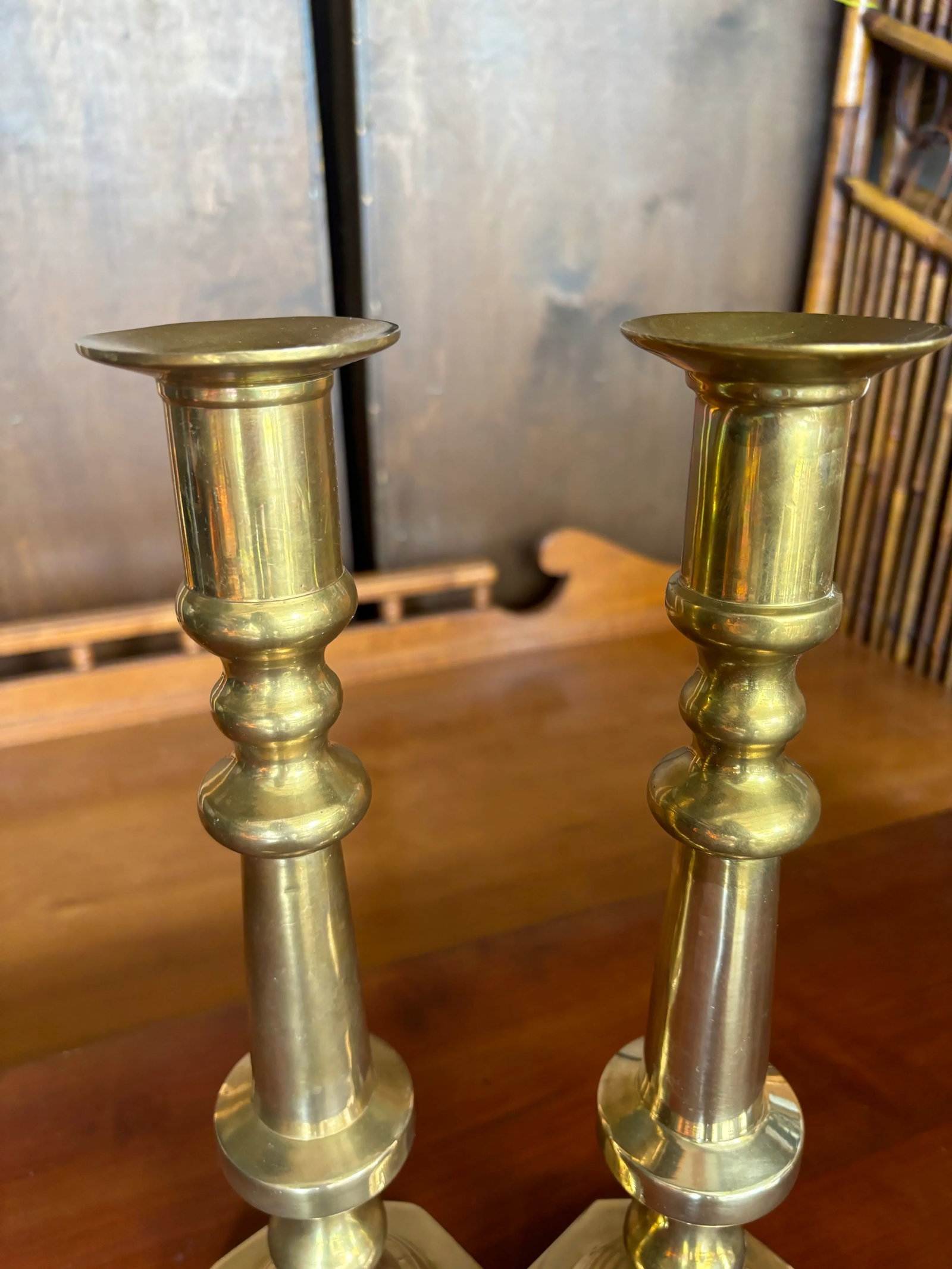 Vintage Solid Brass Tall Candlesticks, a Pair - 6