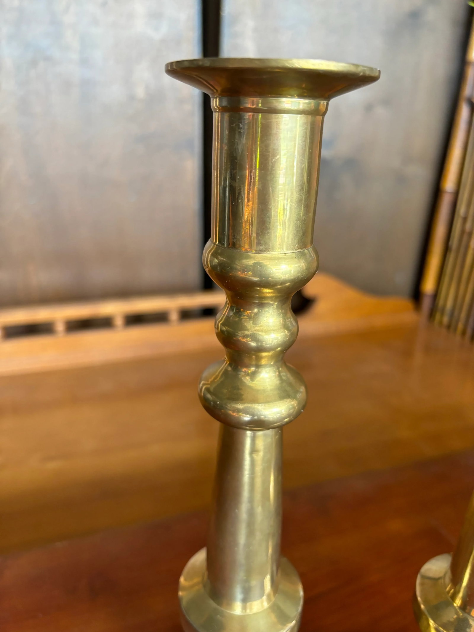 Vintage Solid Brass Tall Candlesticks, a Pair - 7