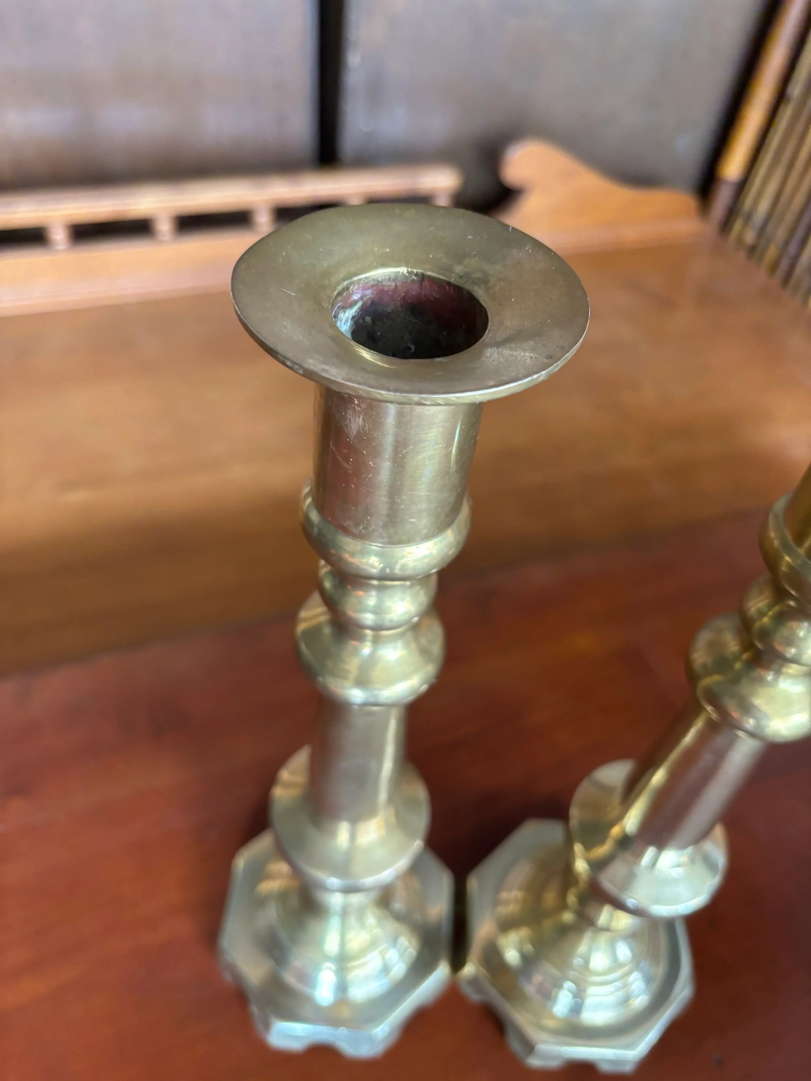 Vintage Solid Brass Tall Candlesticks, a Pair - 8