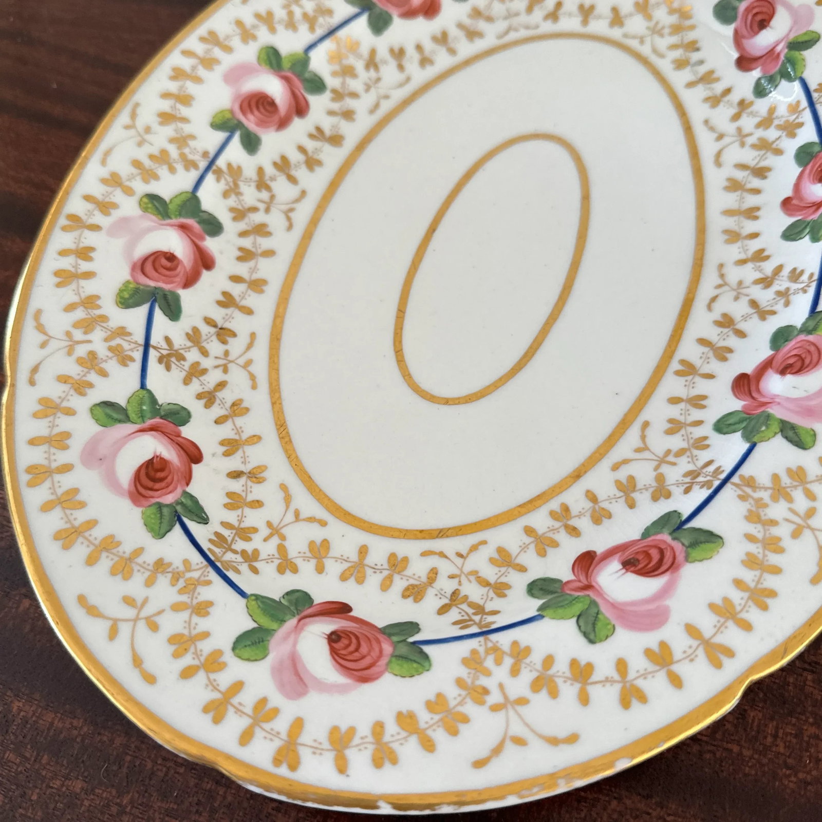 Early 19th Century Coalport Pink Rose Porcelain Platters- a Pair - 3