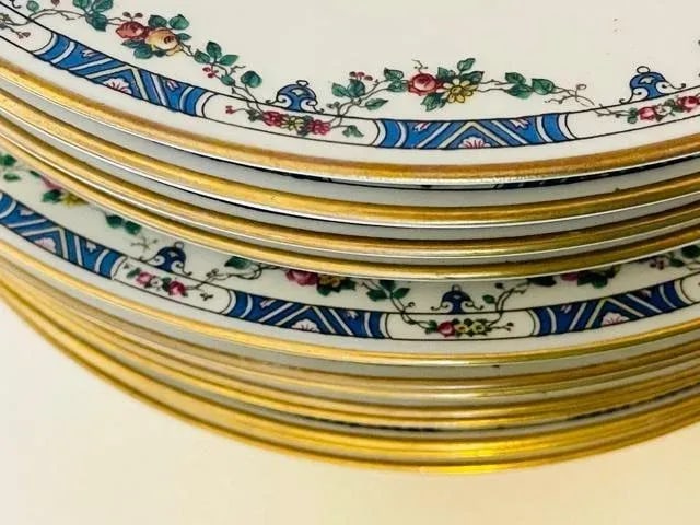 Early 20th Century Classic French Limoges Porcelain Dinner & Salad Plates- 8 Pieces - 12