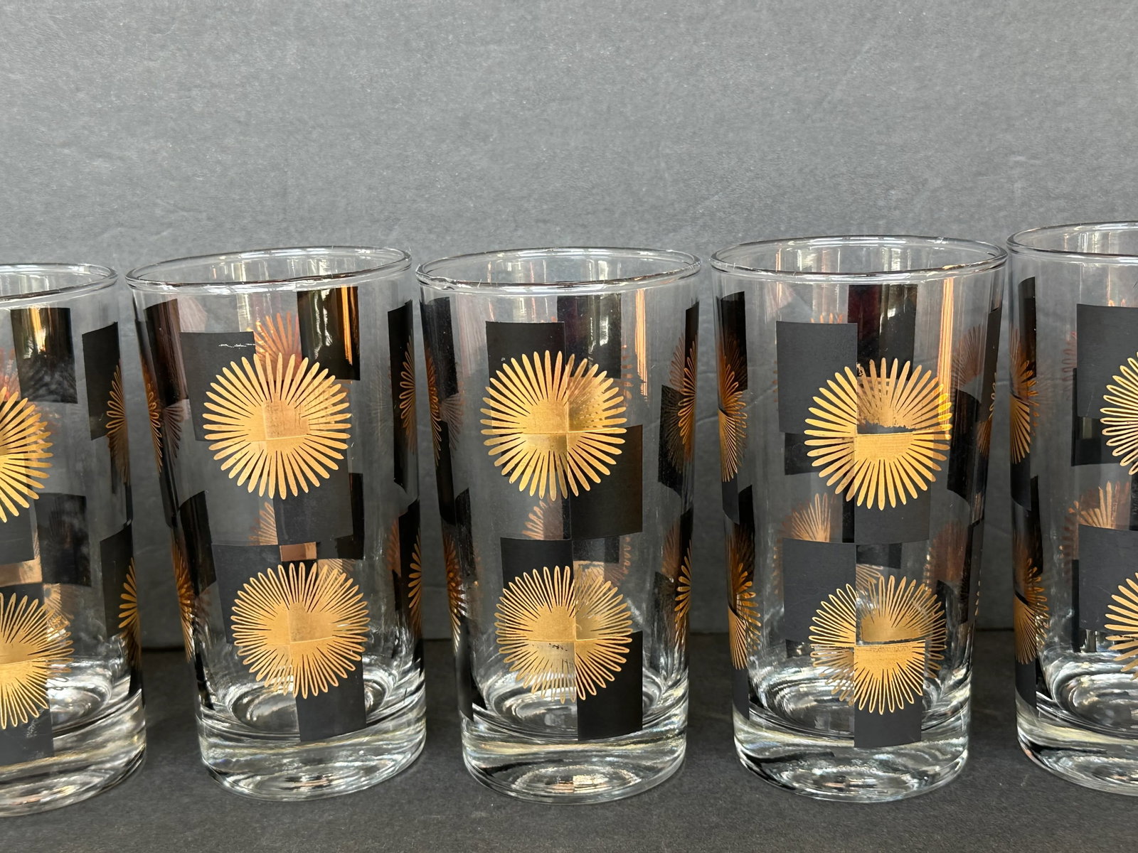 Mid Century Modern Black and Gold Atomic Starburst Glassware Set of 8 - 4