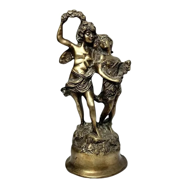 Antique 1900s Art Nouveau Auguste Moreau-Style "Young Lovers" Bronze Statue: Antique 1900s Art Nouveau Auguste Moreau-Style "Young Lovers" Bronze Statue 13" Good antique condition. Tarnished and will need polishing. Patina and white calcium deposits present throughout piece