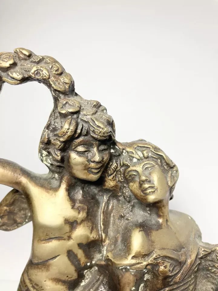 Antique 1900s Art Nouveau Auguste Moreau-Style "Young Lovers" Bronze Statue - 6