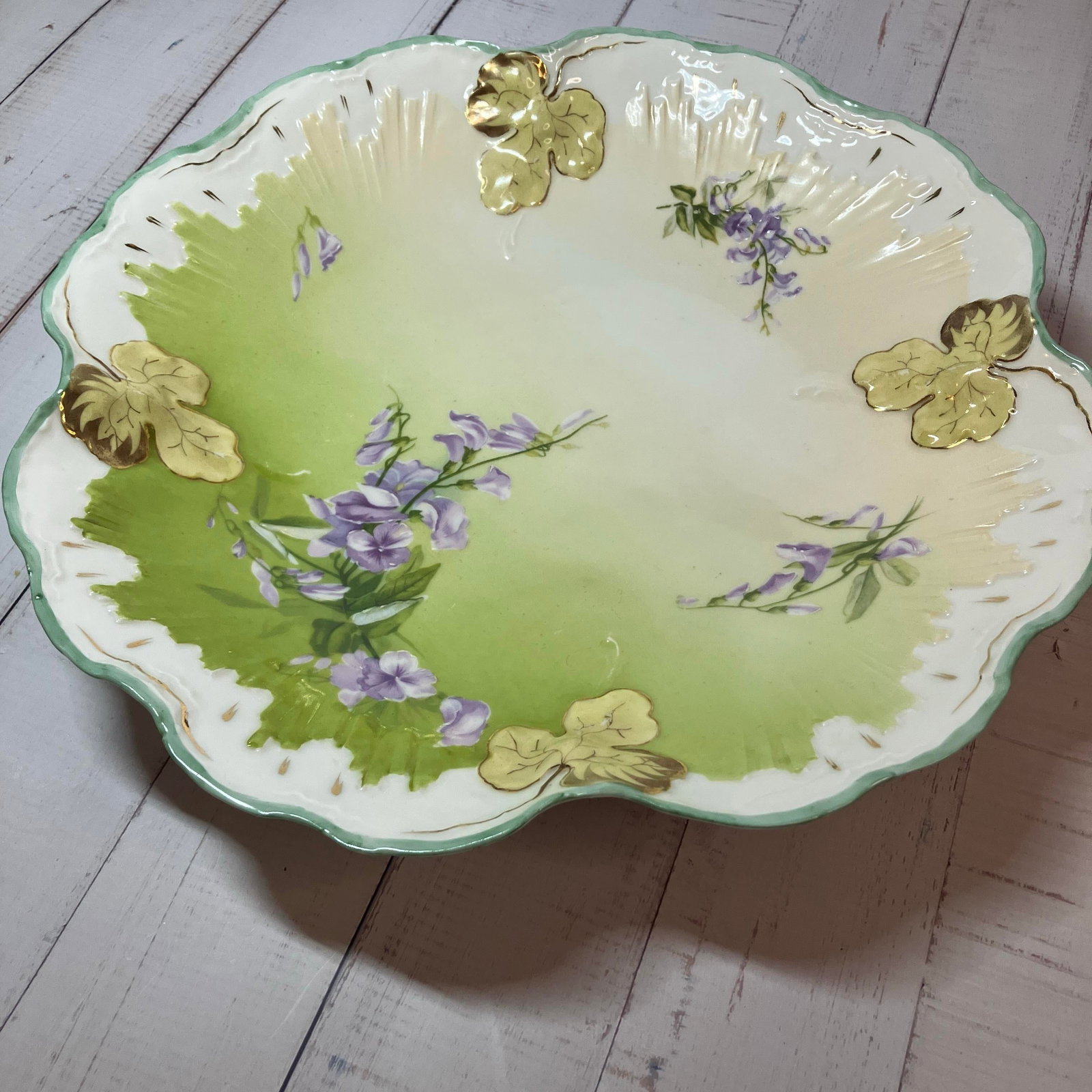 Antique Brc Voltaire Germany (Rosenthal) Green Floral Scalloped Master Bowl - 2