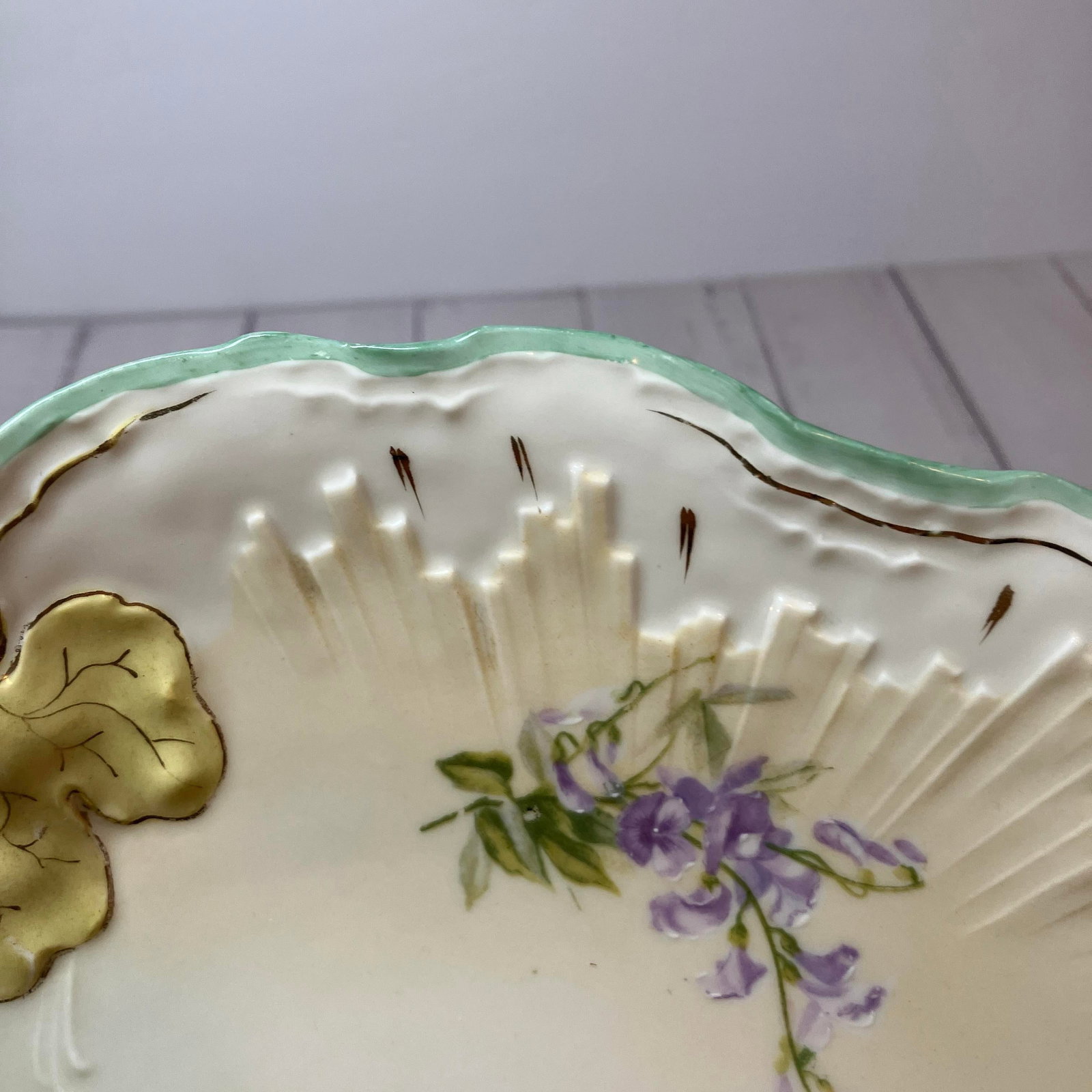 Antique Brc Voltaire Germany (Rosenthal) Green Floral Scalloped Master Bowl - 3