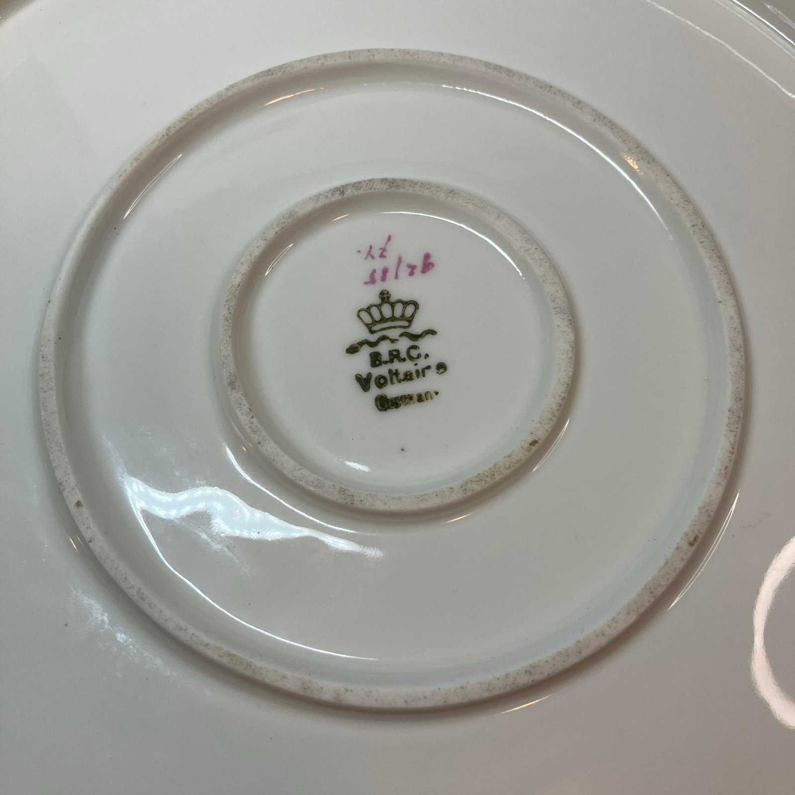 Antique Brc Voltaire Germany (Rosenthal) Green Floral Scalloped Master Bowl - 4