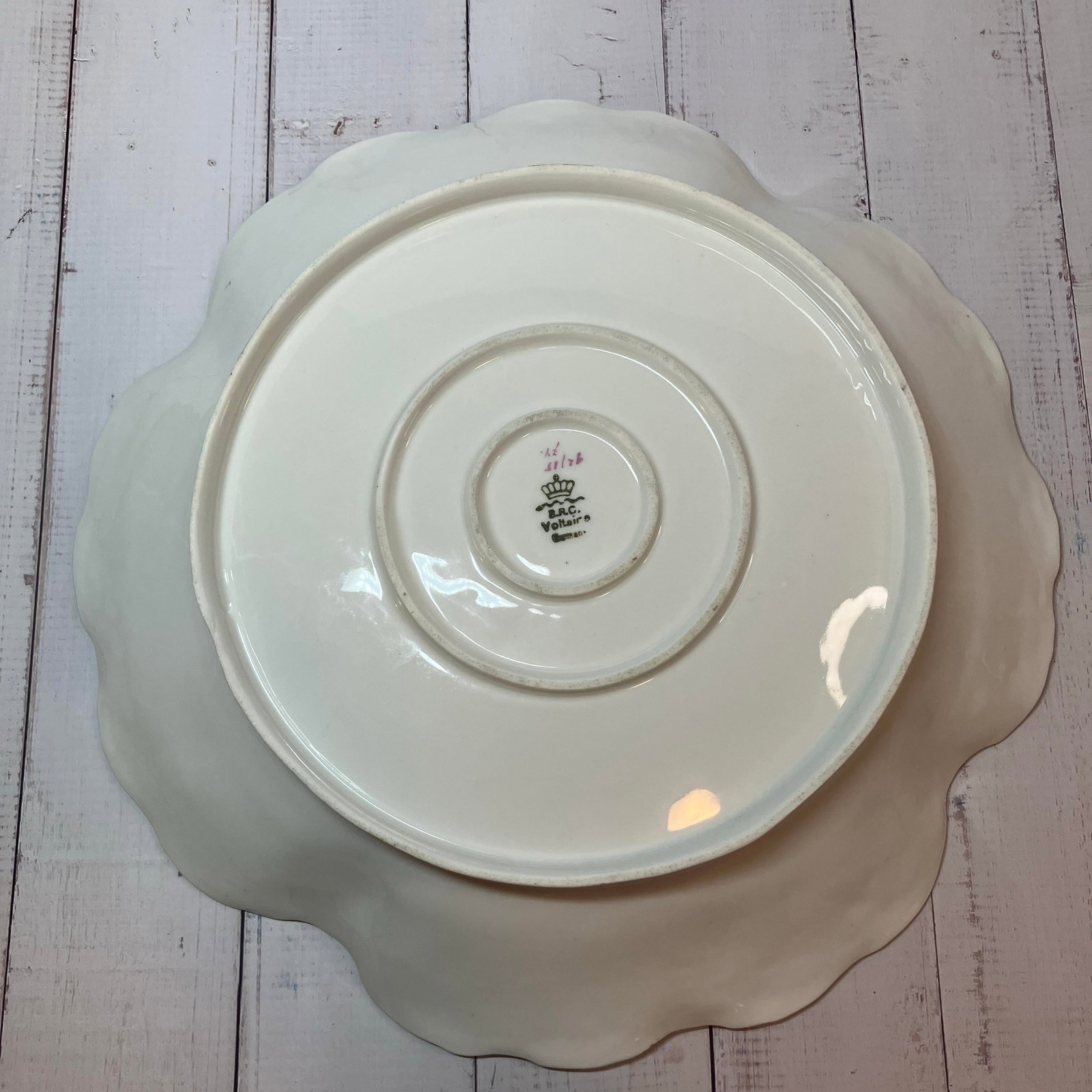 Antique Brc Voltaire Germany (Rosenthal) Green Floral Scalloped Master Bowl - 5