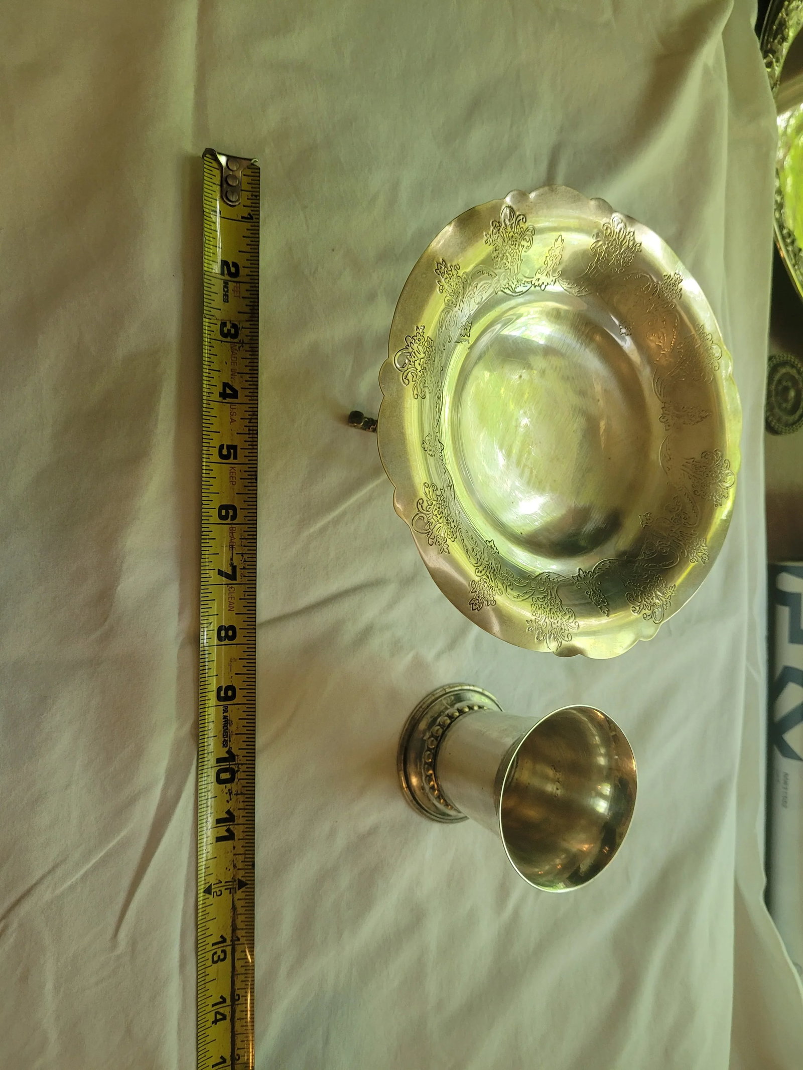 Antique Indian Silverplate Compote Dish With Ornate Stand & Matching Cup - 3