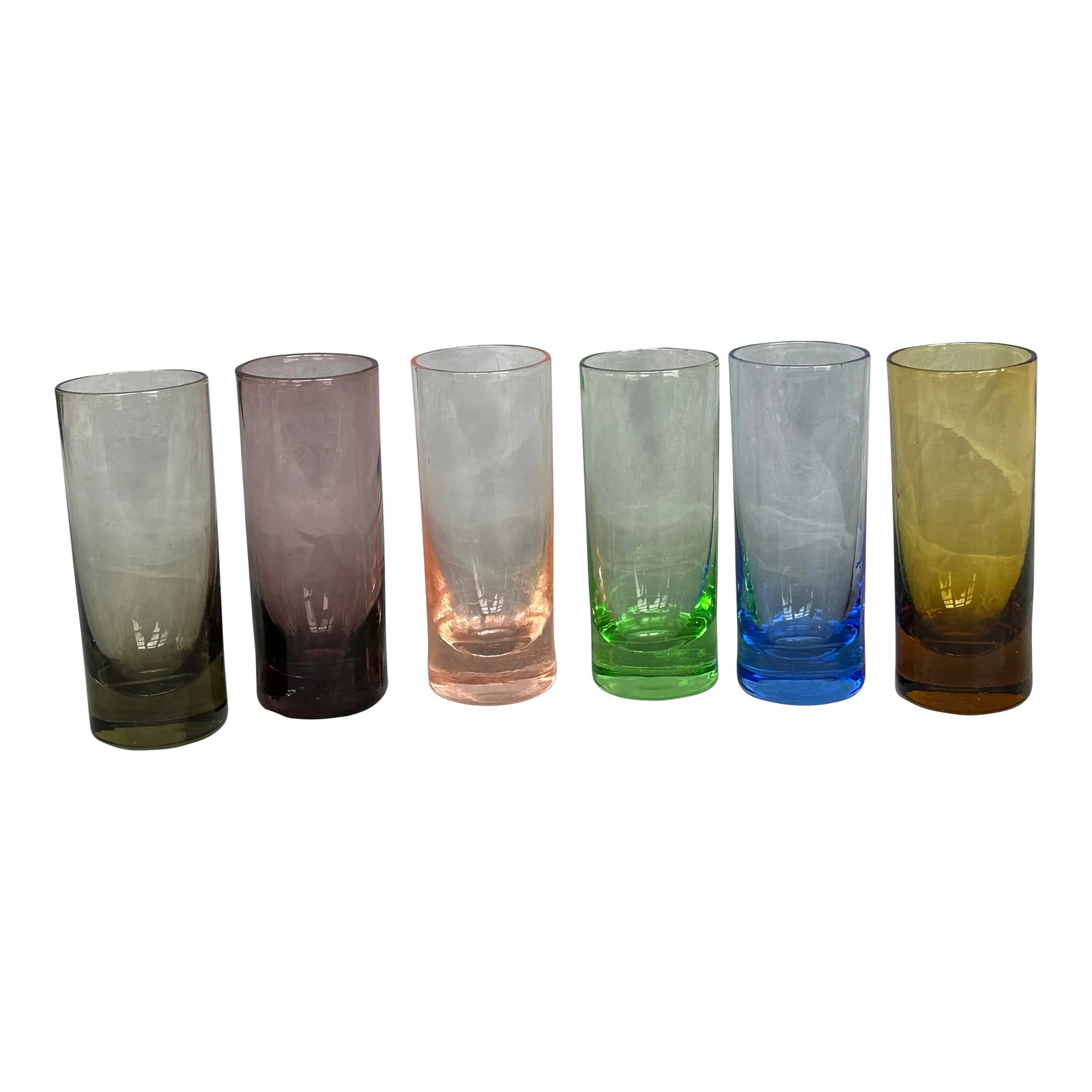 Mid Century Modern Shot Glass Set of 6: This set of six shot glasses would make a colorful decor accent displayed on a home bar cart. The various colors will make it easy for your cocktail party guests to keep track of their shot glass.