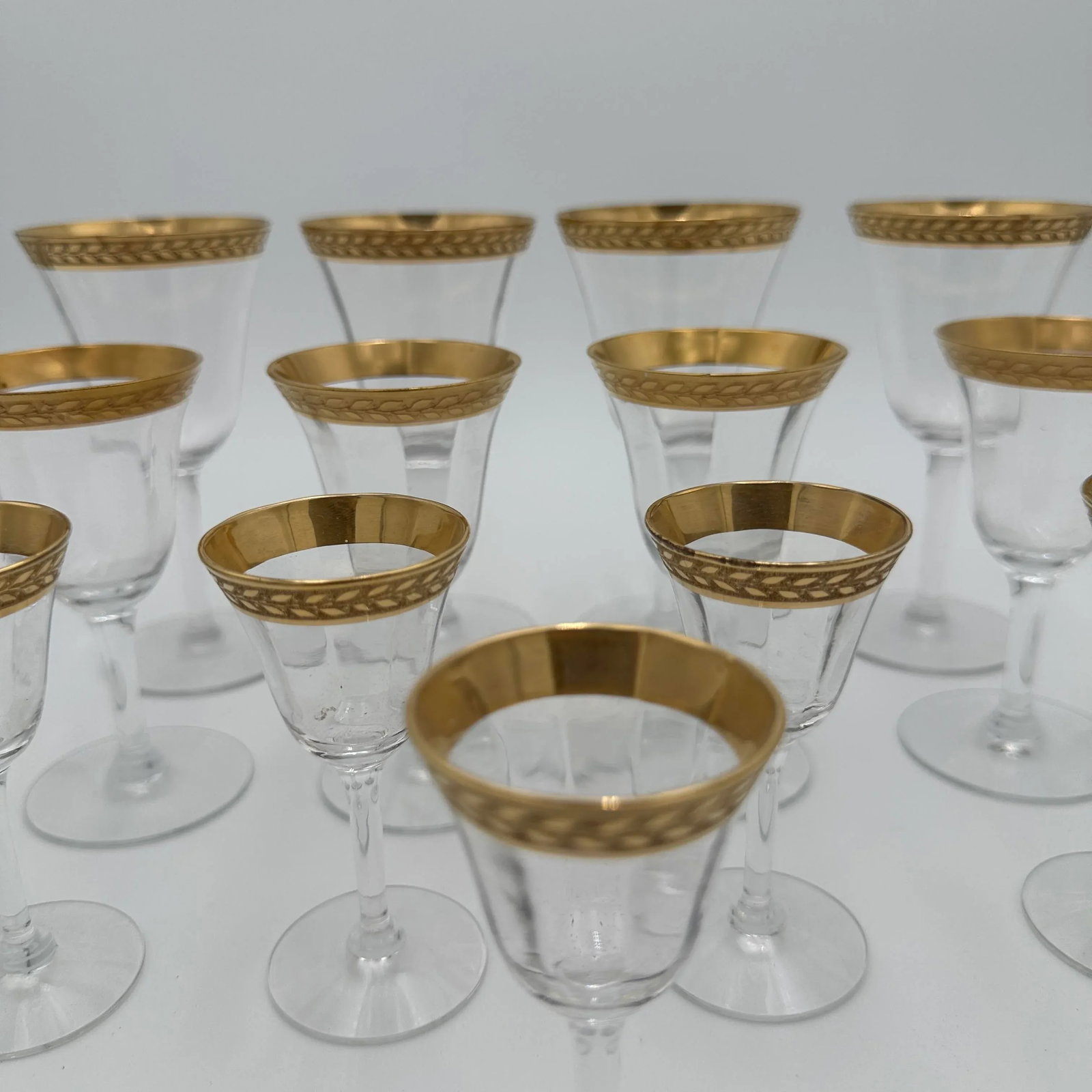 1980s Tiffin-Franciscan Laurel Cordials Stemware Gold Encrusted Band- Set of 5 - 4