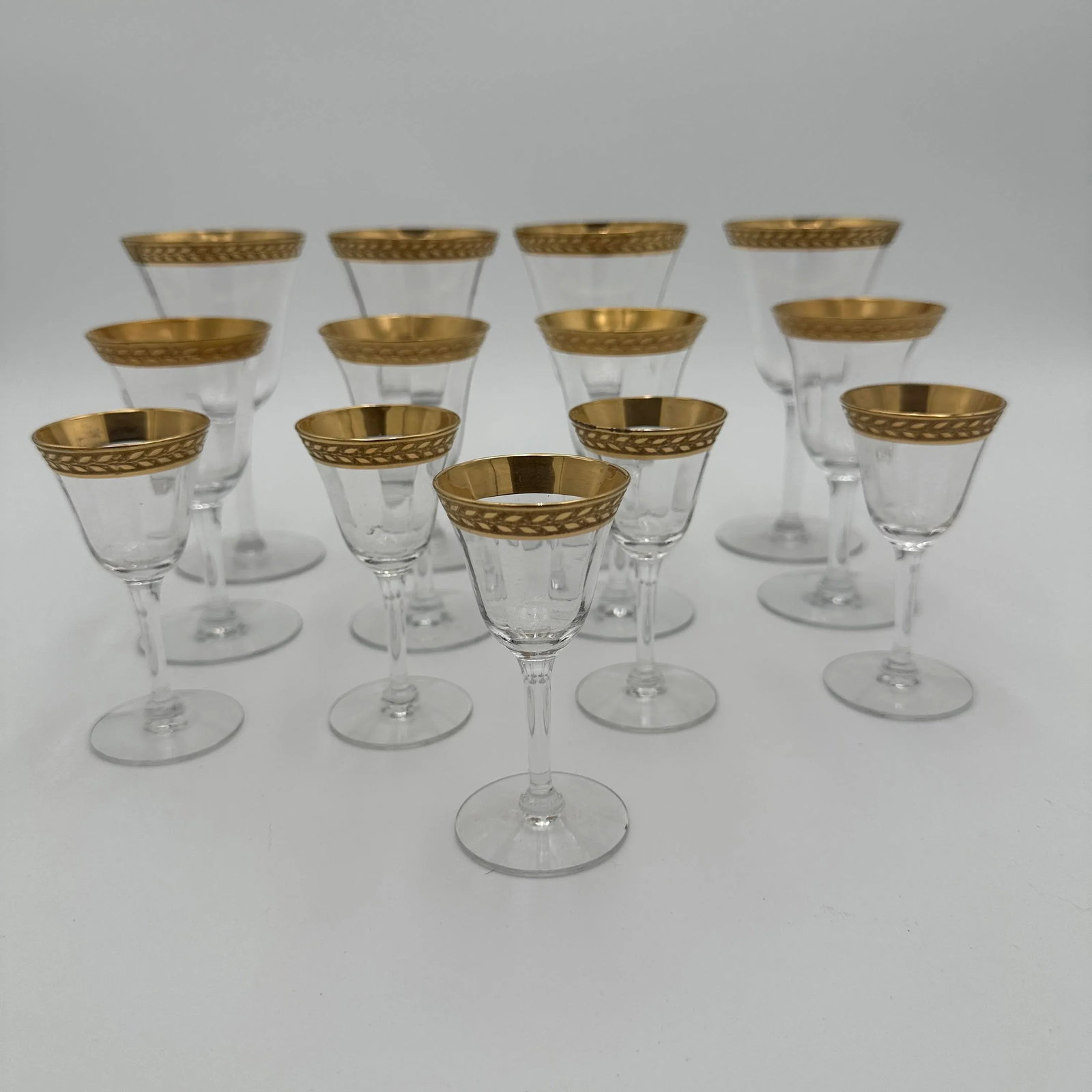 1980s Tiffin-Franciscan Laurel Cordials Stemware Gold Encrusted Band- Set of 5 - 5