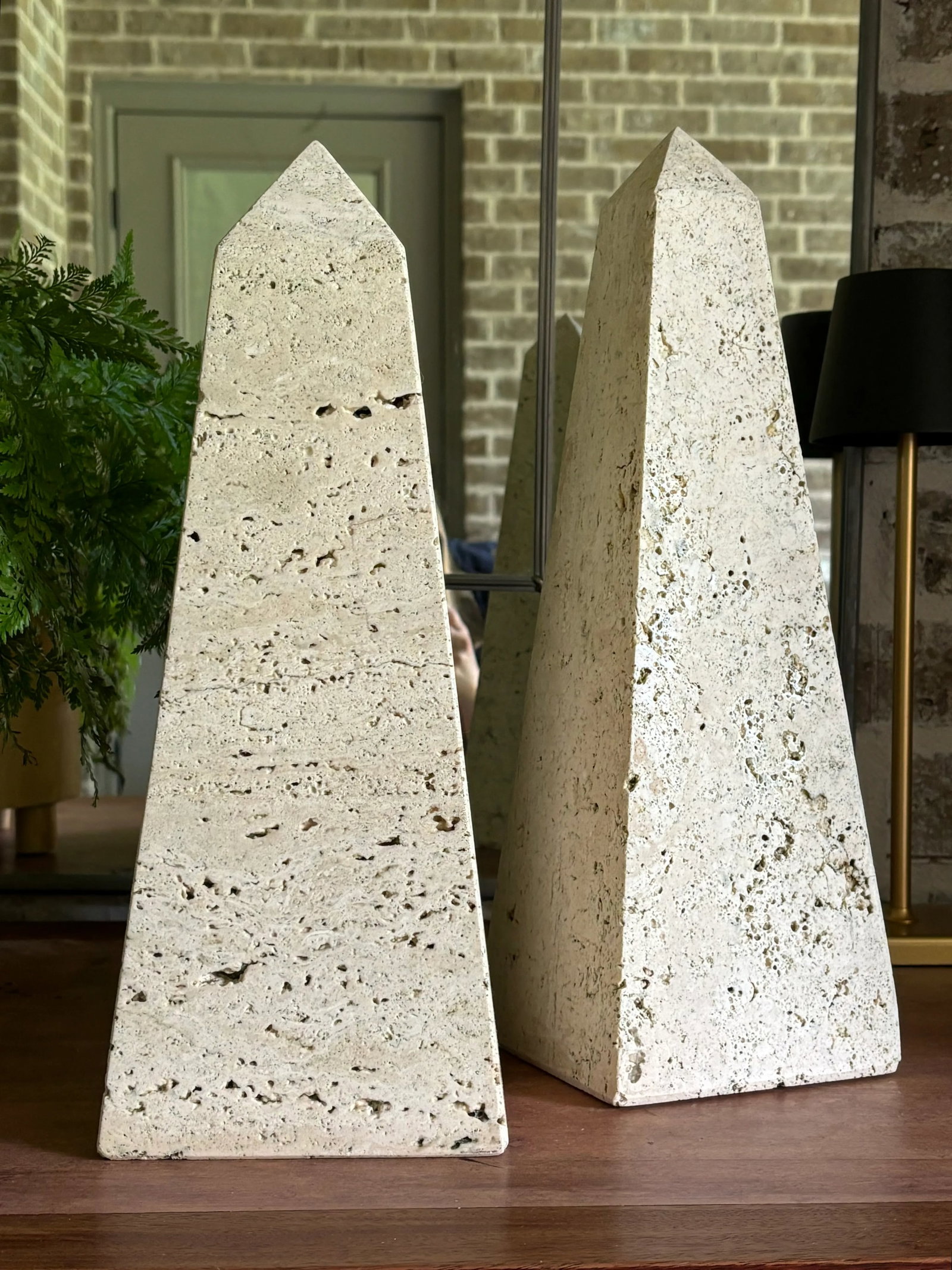 Vintage Italian Monumental Travertine Obelisks for Raymor - a Pair - 3