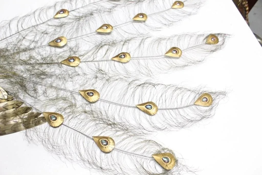 Vintage Bronze Blue Peacock on Branch Wall Sculpture - 3