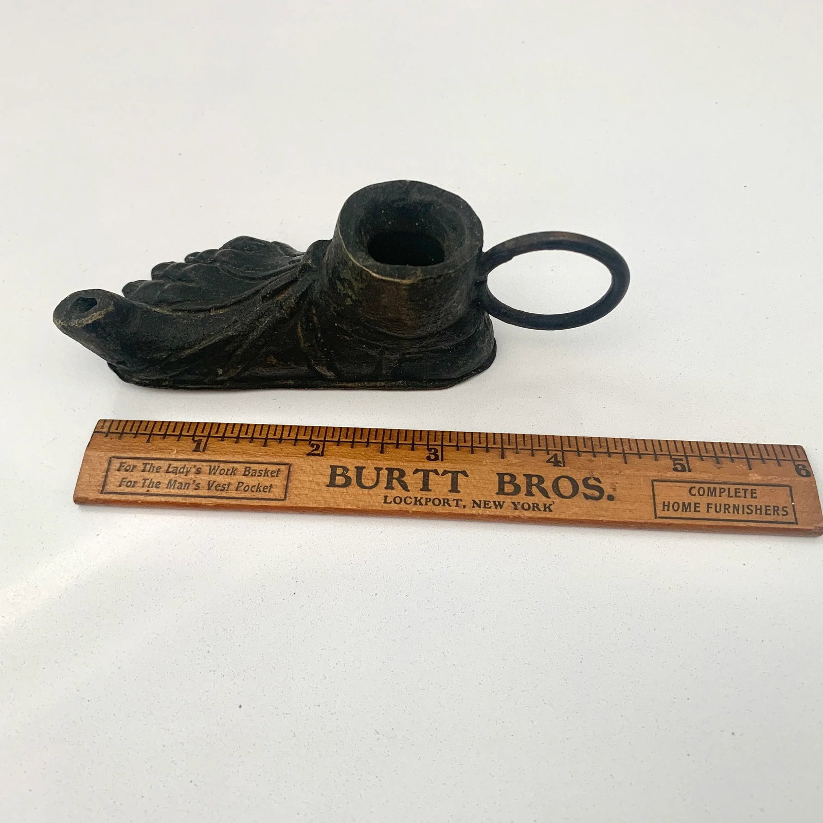 Antique Cast Iron Oil Lamp in the Shape of a Foot - 3