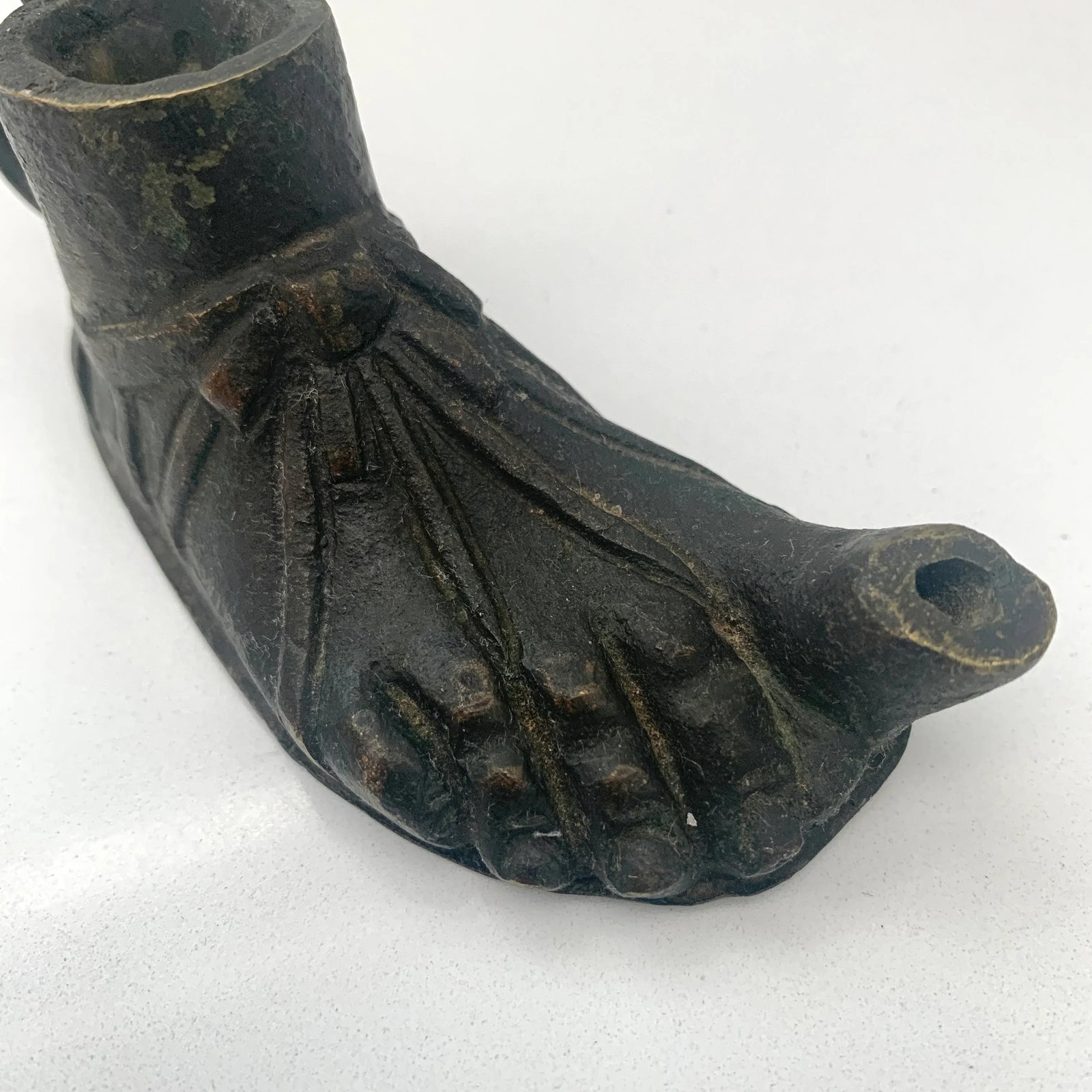 Antique Cast Iron Oil Lamp in the Shape of a Foot - 4