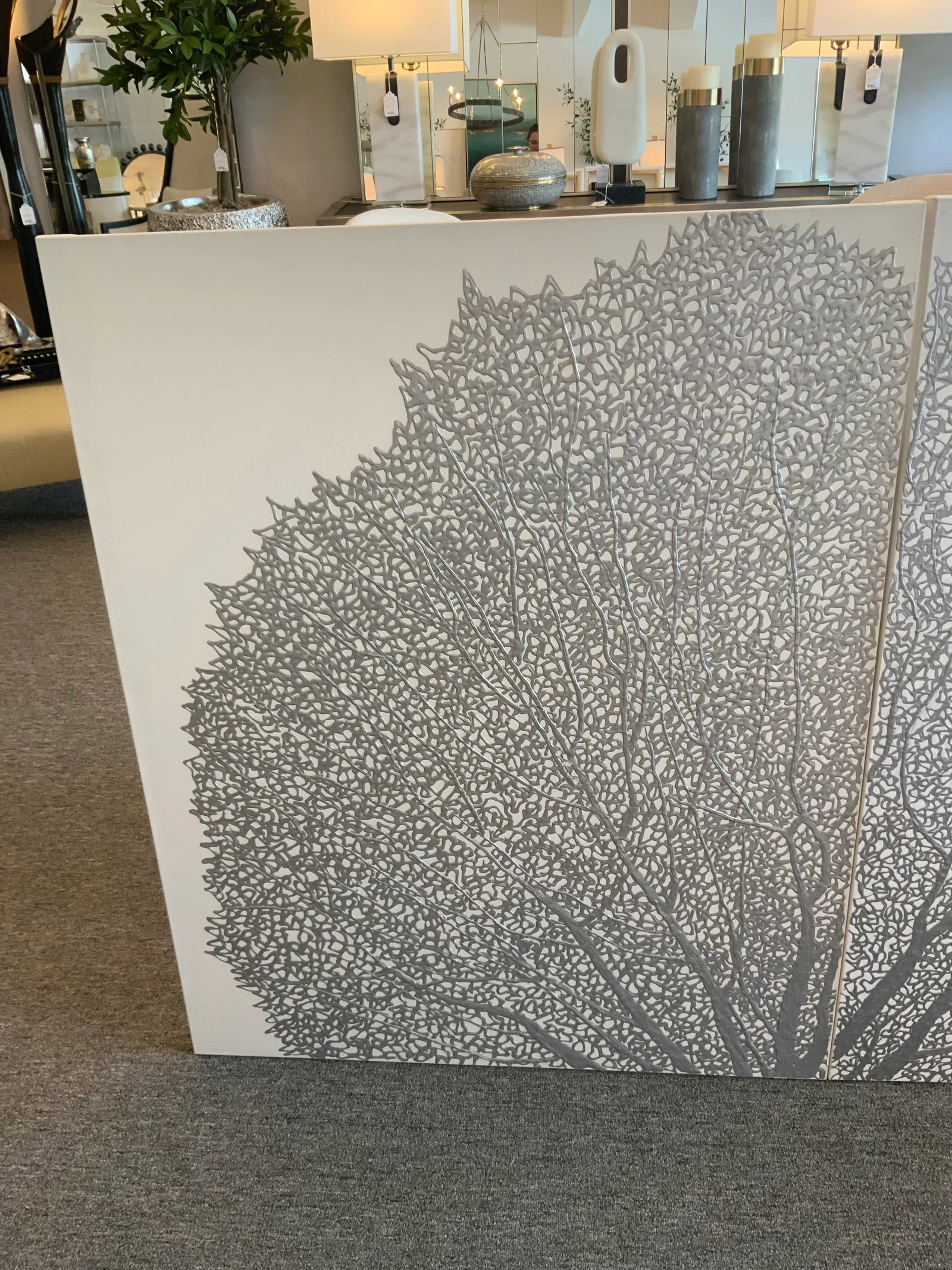 Pair of Silver Coral Canvases - 4