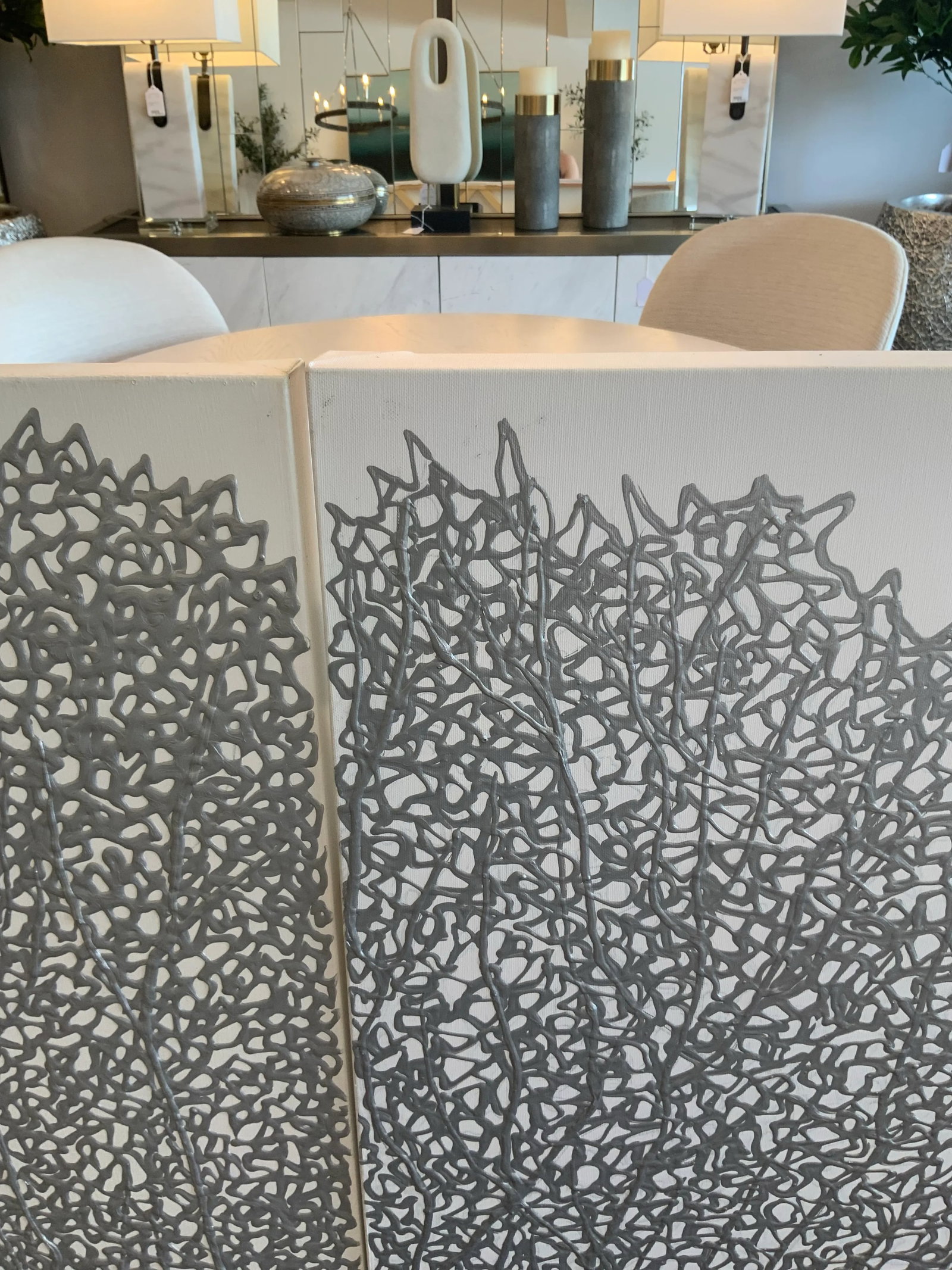 Pair of Silver Coral Canvases - 5