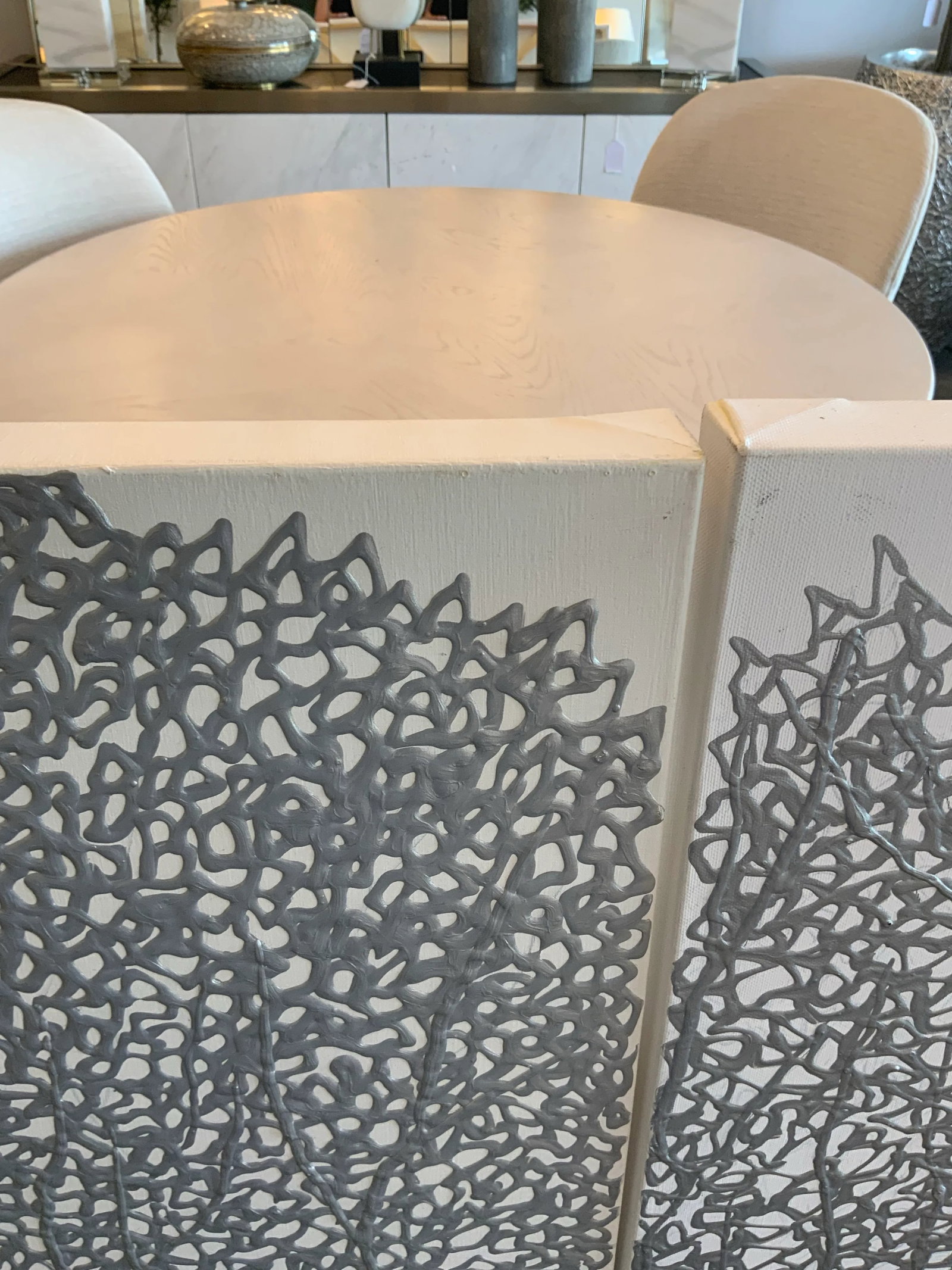 Pair of Silver Coral Canvases - 9