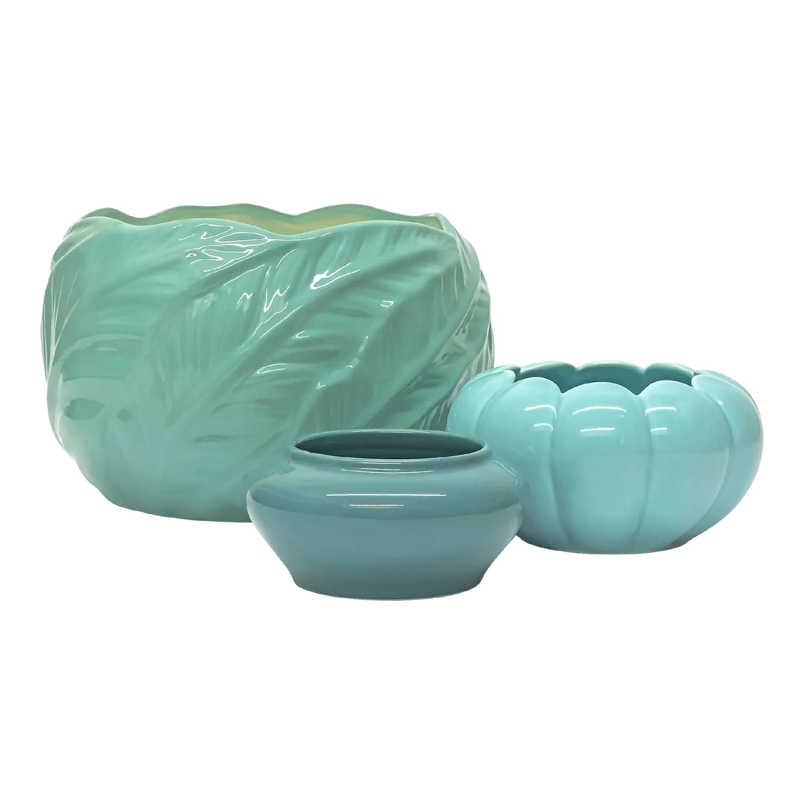 Mid 20th Century Hollywood Regency Mixed Turquoise Planters - Group of 3 (1 of 8)