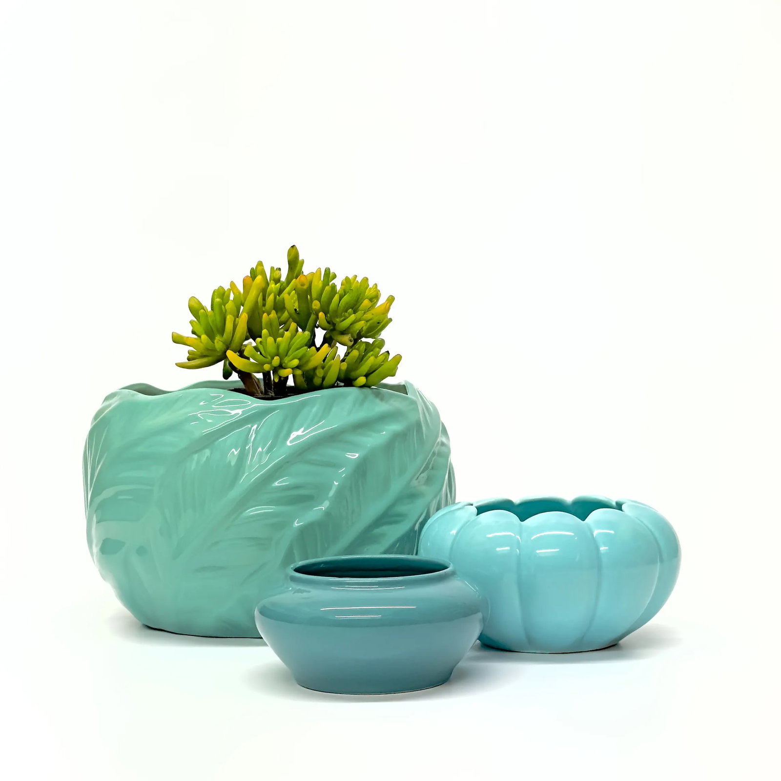 Mid 20th Century Hollywood Regency Mixed Turquoise Planters - Group of 3 - 2