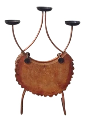 Giant Mid Century Wood & Copper Candelabra in the Manner of Carl Aubock, C.1970 (1 of 7)