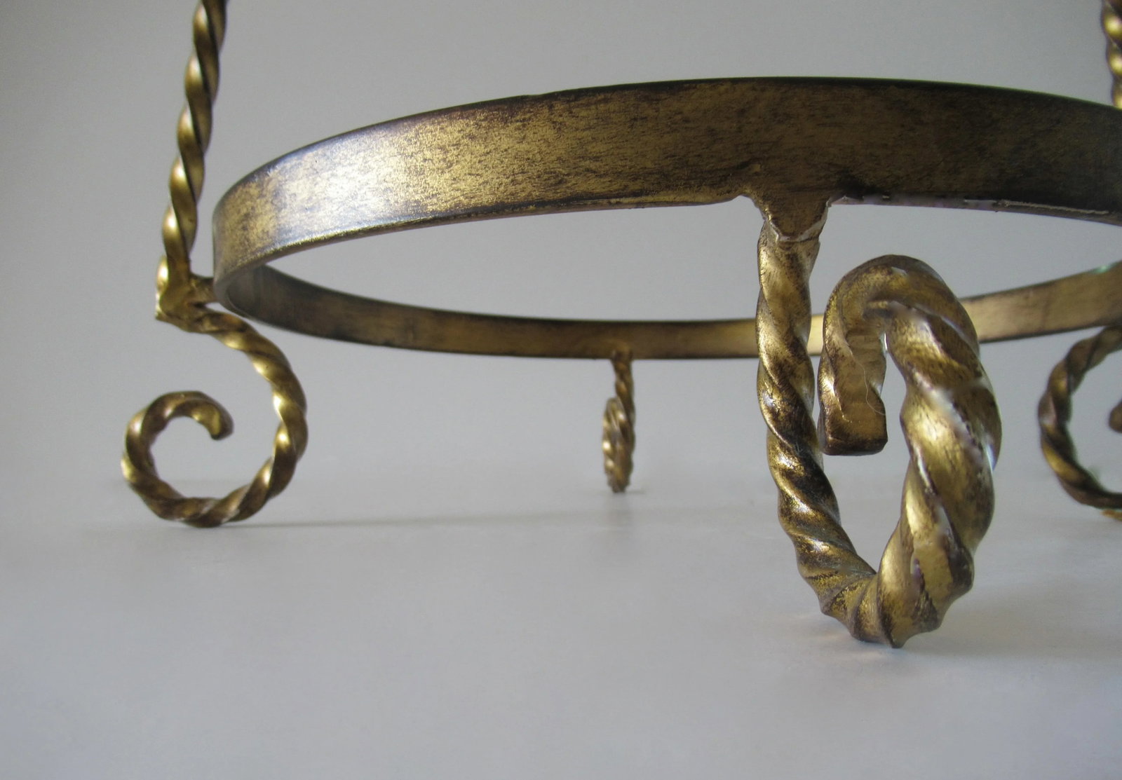 Vintage Hollywood Regency Italian Gold Gilt Metal Rope Handwrought 3-Tier Serving Tower - 10