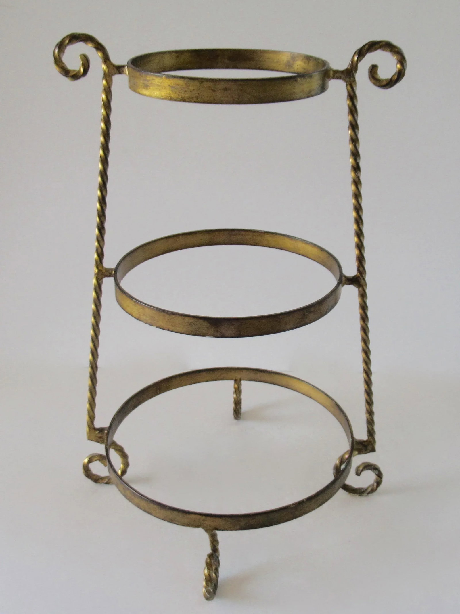 Vintage Hollywood Regency Italian Gold Gilt Metal Rope Handwrought 3-Tier Serving Tower - 13