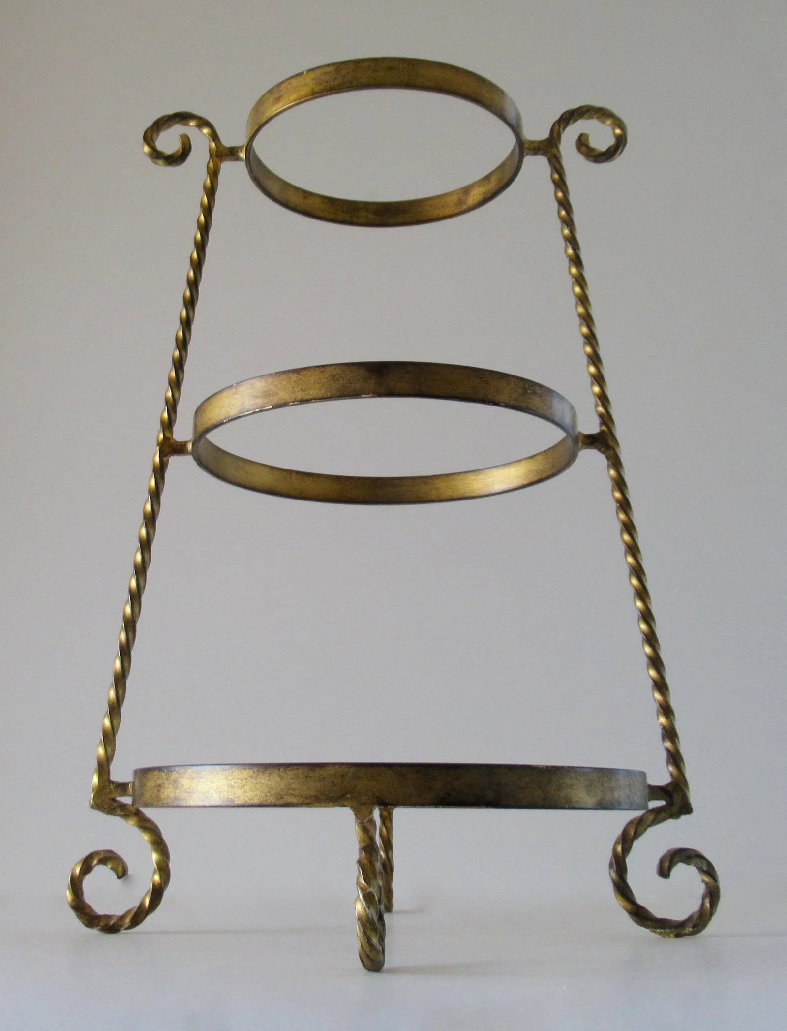 Vintage Hollywood Regency Italian Gold Gilt Metal Rope Handwrought 3-Tier Serving Tower - 2