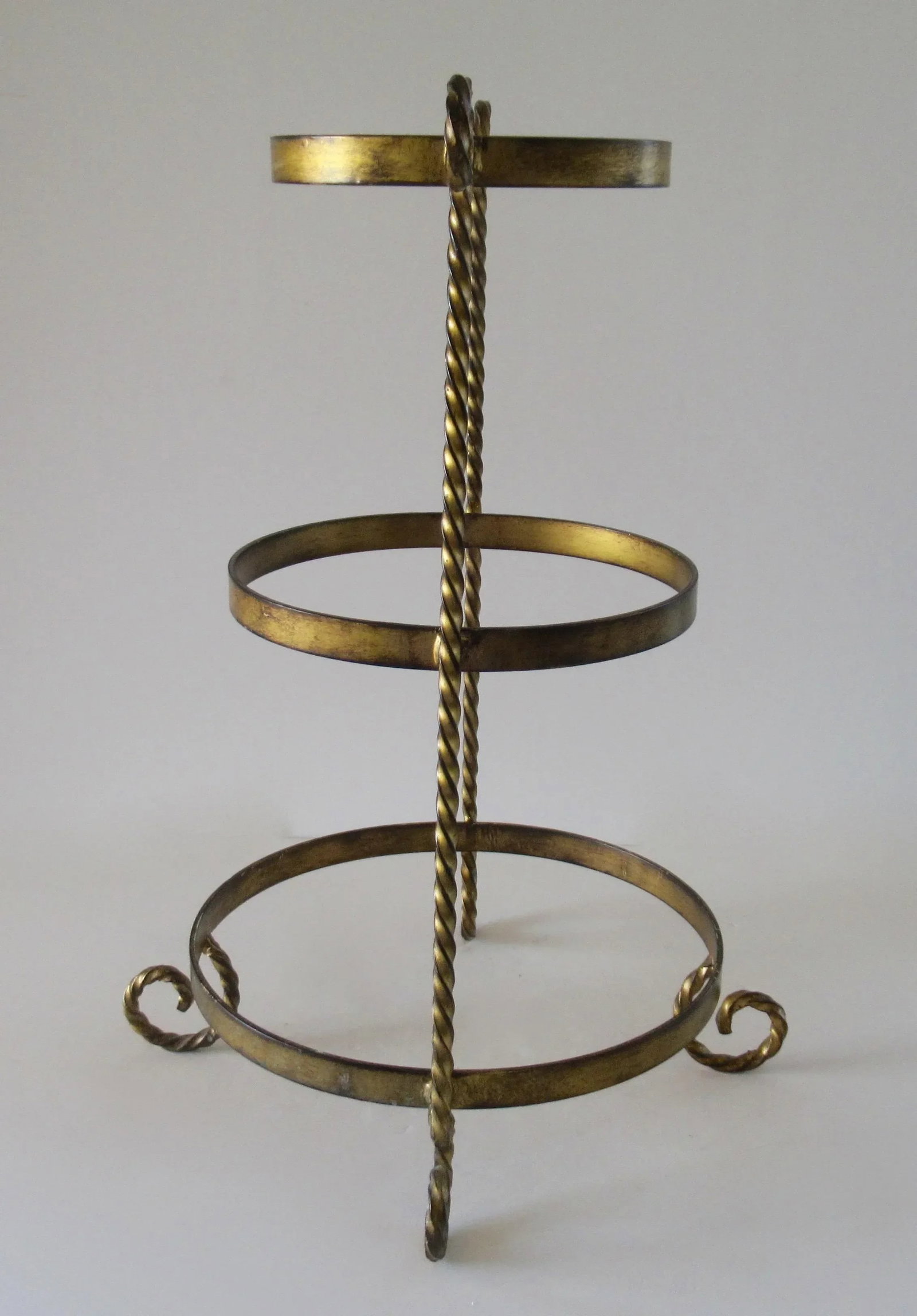 Vintage Hollywood Regency Italian Gold Gilt Metal Rope Handwrought 3-Tier Serving Tower - 3