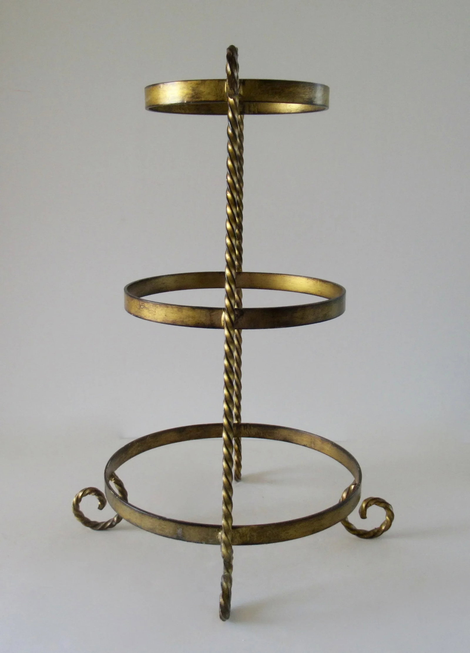 Vintage Hollywood Regency Italian Gold Gilt Metal Rope Handwrought 3-Tier Serving Tower - 4