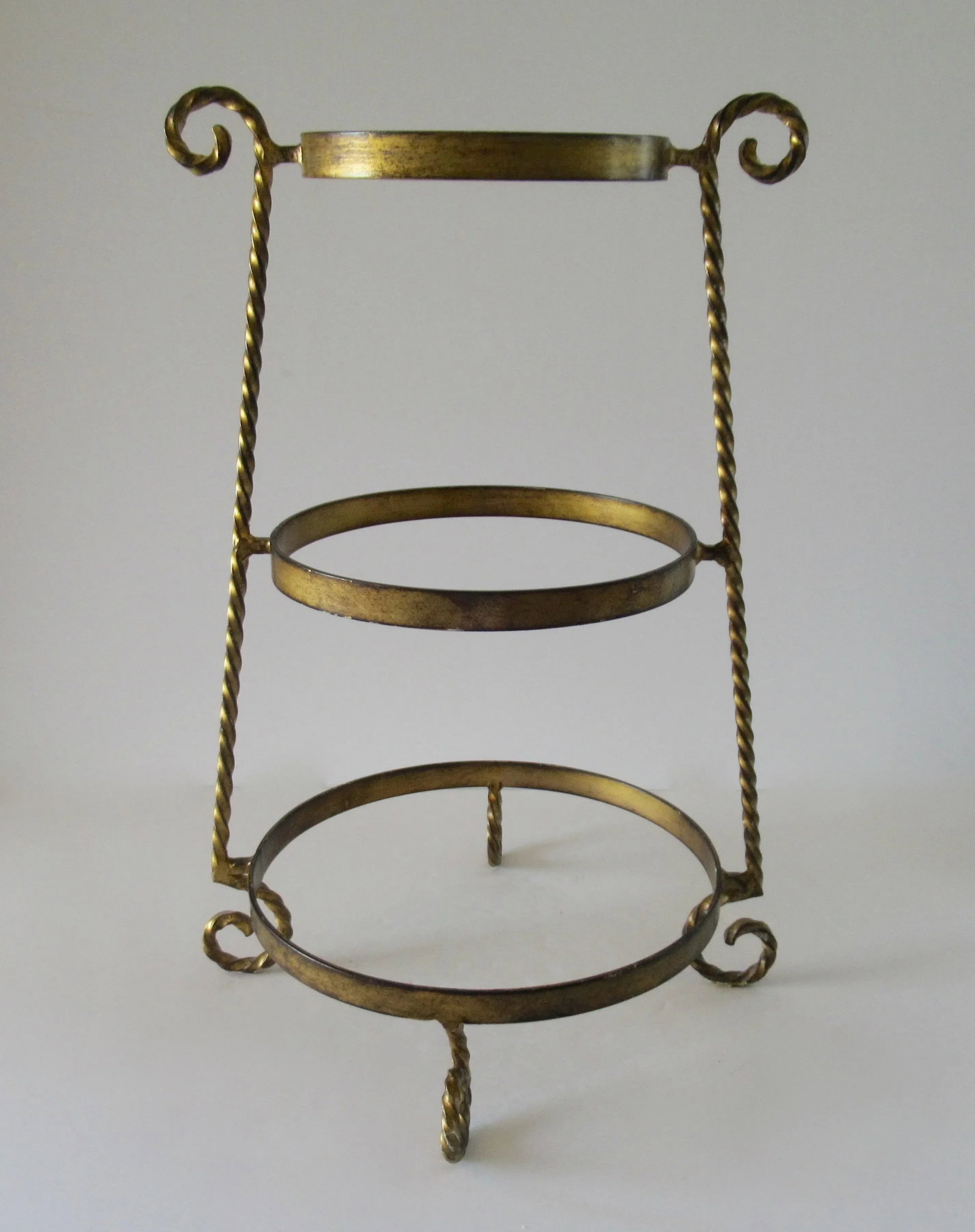 Vintage Hollywood Regency Italian Gold Gilt Metal Rope Handwrought 3-Tier Serving Tower - 5