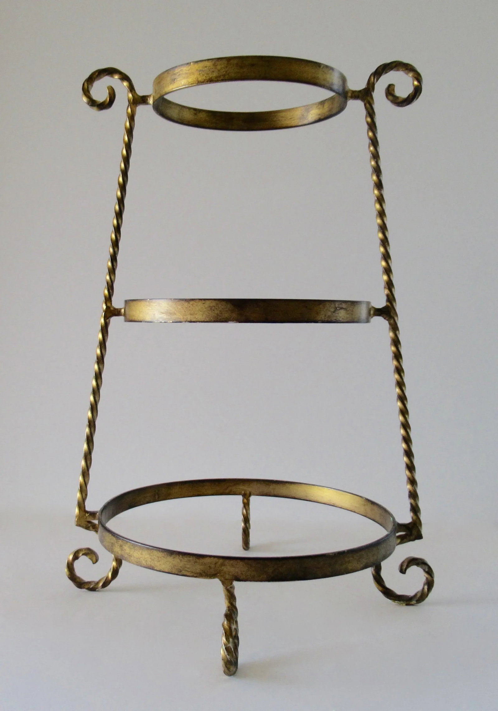 Vintage Hollywood Regency Italian Gold Gilt Metal Rope Handwrought 3-Tier Serving Tower - 6