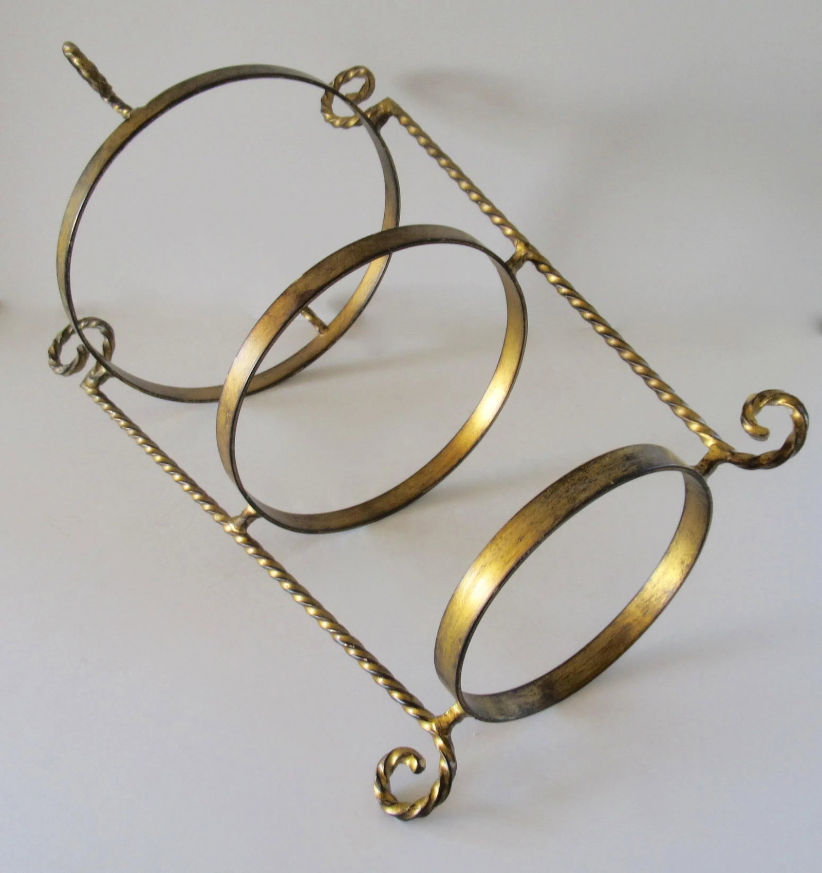 Vintage Hollywood Regency Italian Gold Gilt Metal Rope Handwrought 3-Tier Serving Tower - 9