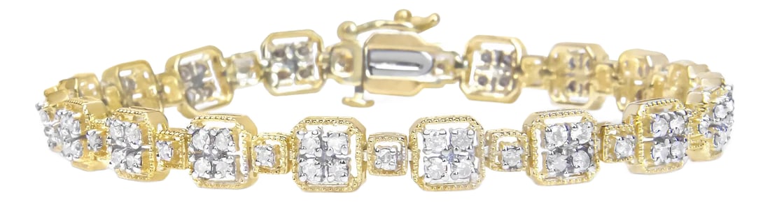 10K Yellow Gold 2.0 Cttw Diamond Square Link Bracelet (J-K Color, I2-I3 Clarity) - Size 7.25": Showcasing a glamorous look to illuminate your every style choice, this stylish link bracelet features an array of shimmering diamonds in a square silhouette for a modern edge. This sophisticated