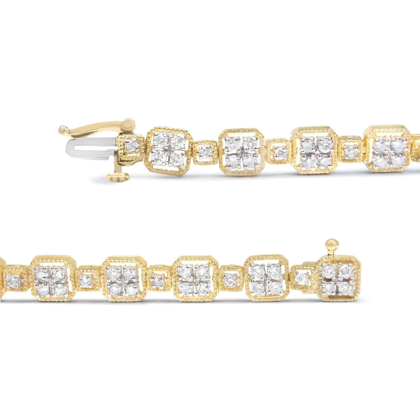 10K Yellow Gold 2.0 Cttw Diamond Square Link Bracelet (J-K Color, I2-I3 Clarity) - Size 7.25" - 2