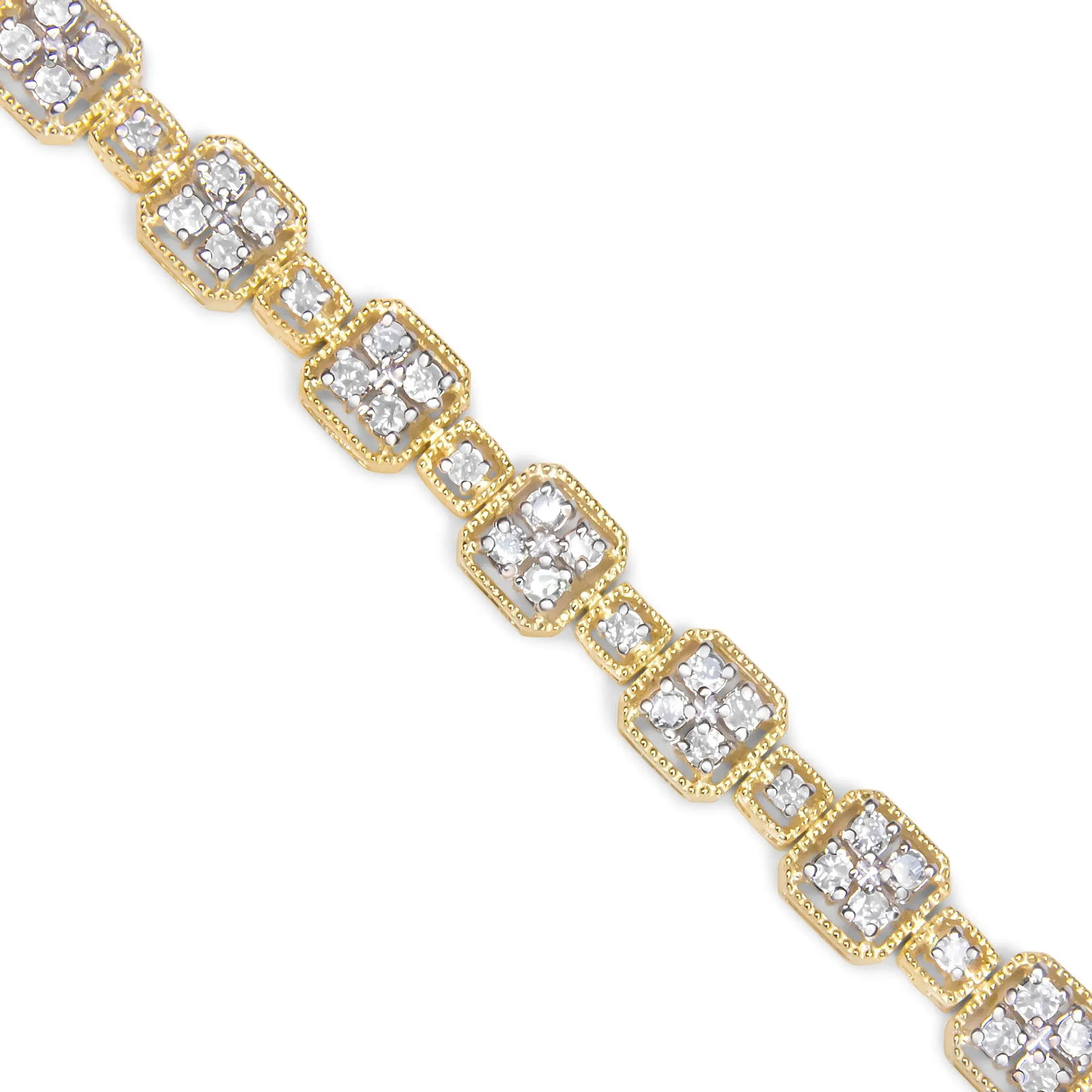 10K Yellow Gold 2.0 Cttw Diamond Square Link Bracelet (J-K Color, I2-I3 Clarity) - Size 7.25" - 3
