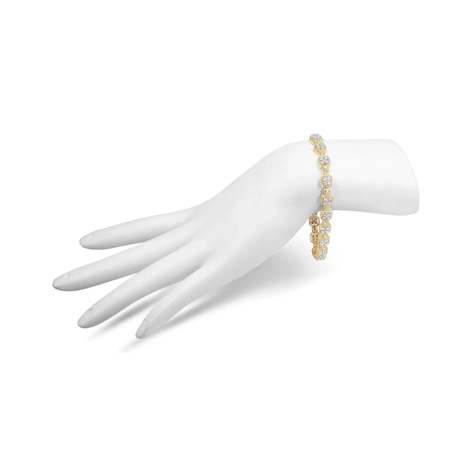 10K Yellow Gold 2.0 Cttw Diamond Square Link Bracelet (J-K Color, I2-I3 Clarity) - Size 7.25" - 4