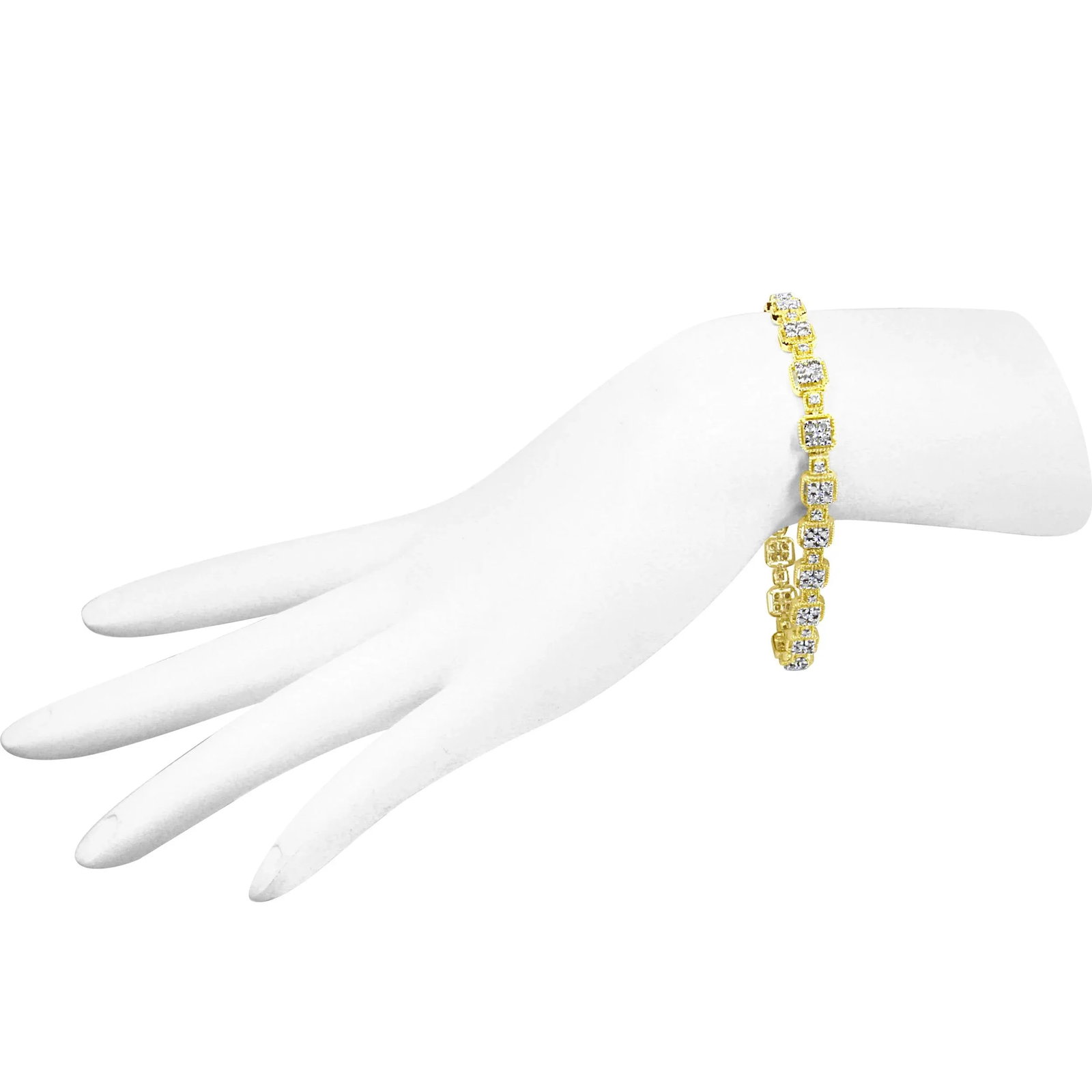 10K Yellow Gold 2.0 Cttw Diamond Square Link Bracelet (J-K Color, I2-I3 Clarity) - Size 7.25" - 5