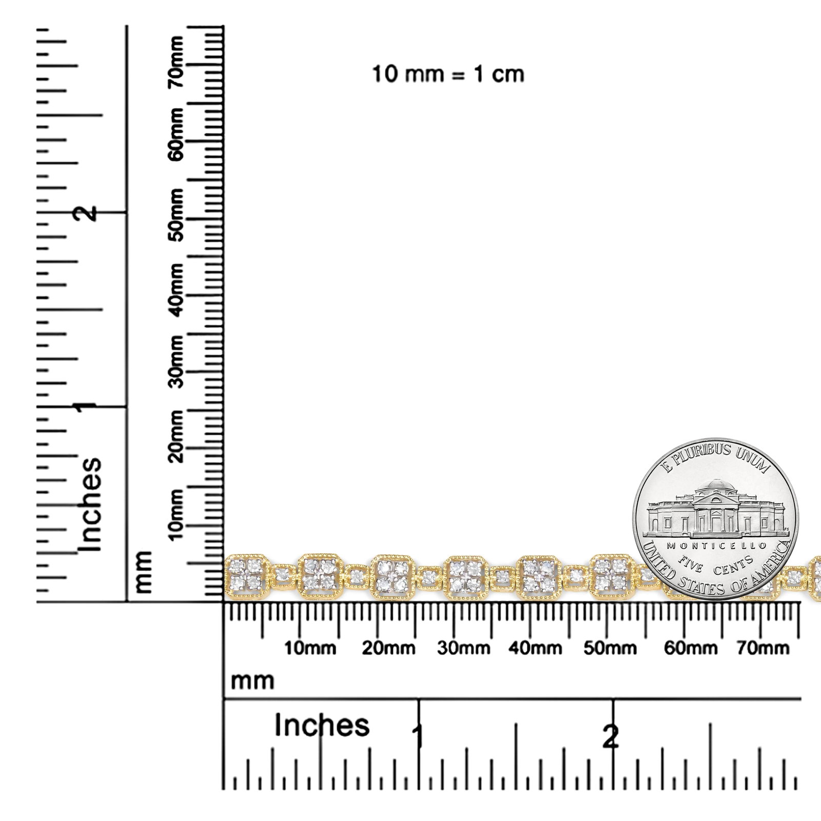 10K Yellow Gold 2.0 Cttw Diamond Square Link Bracelet (J-K Color, I2-I3 Clarity) - Size 7.25" - 7