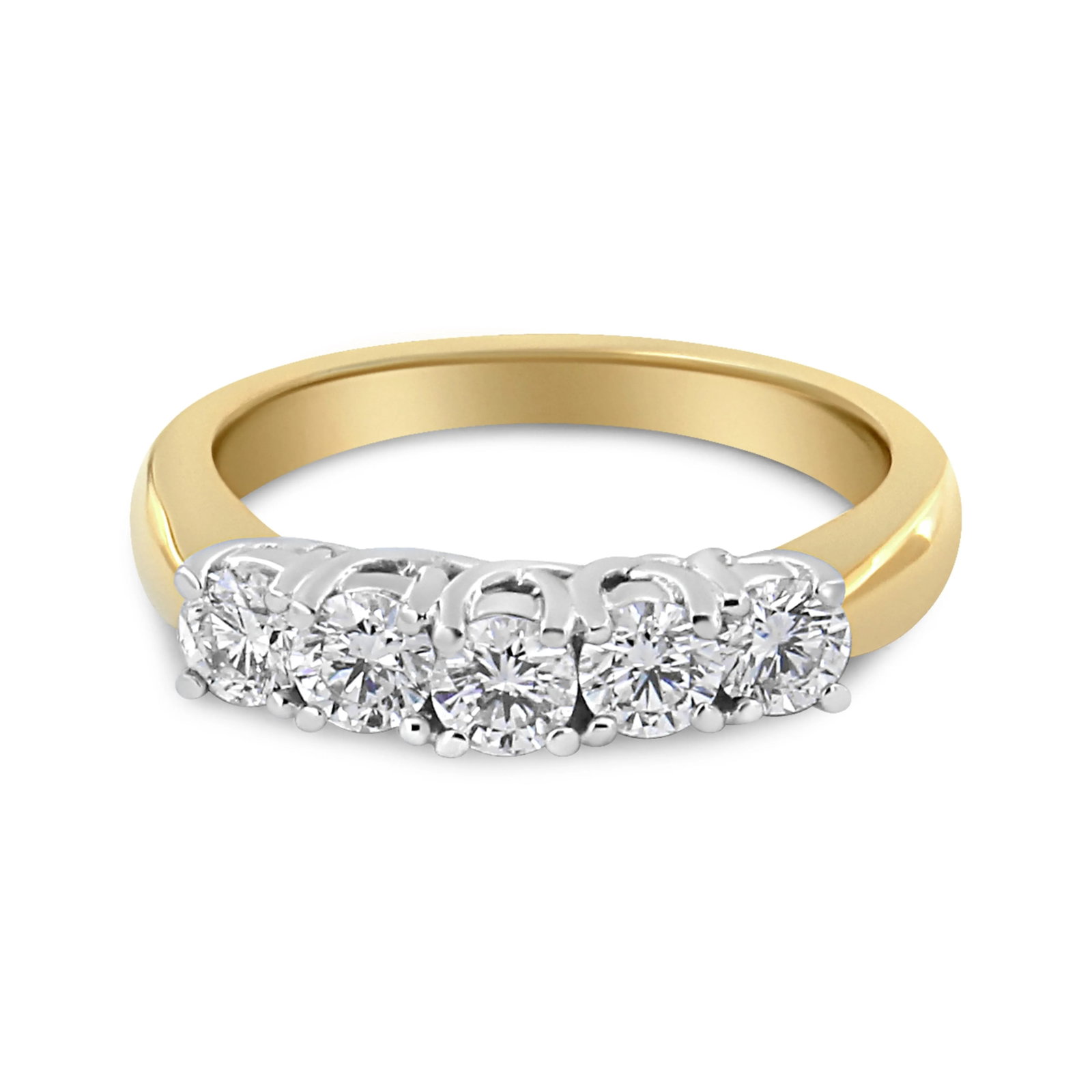18K Yellow Gold 1.0 Cttw 4 Prong Set Round Cut Diamond Step up 5 Stone Ring Band (F-G Color, SI1-SI2 - 2