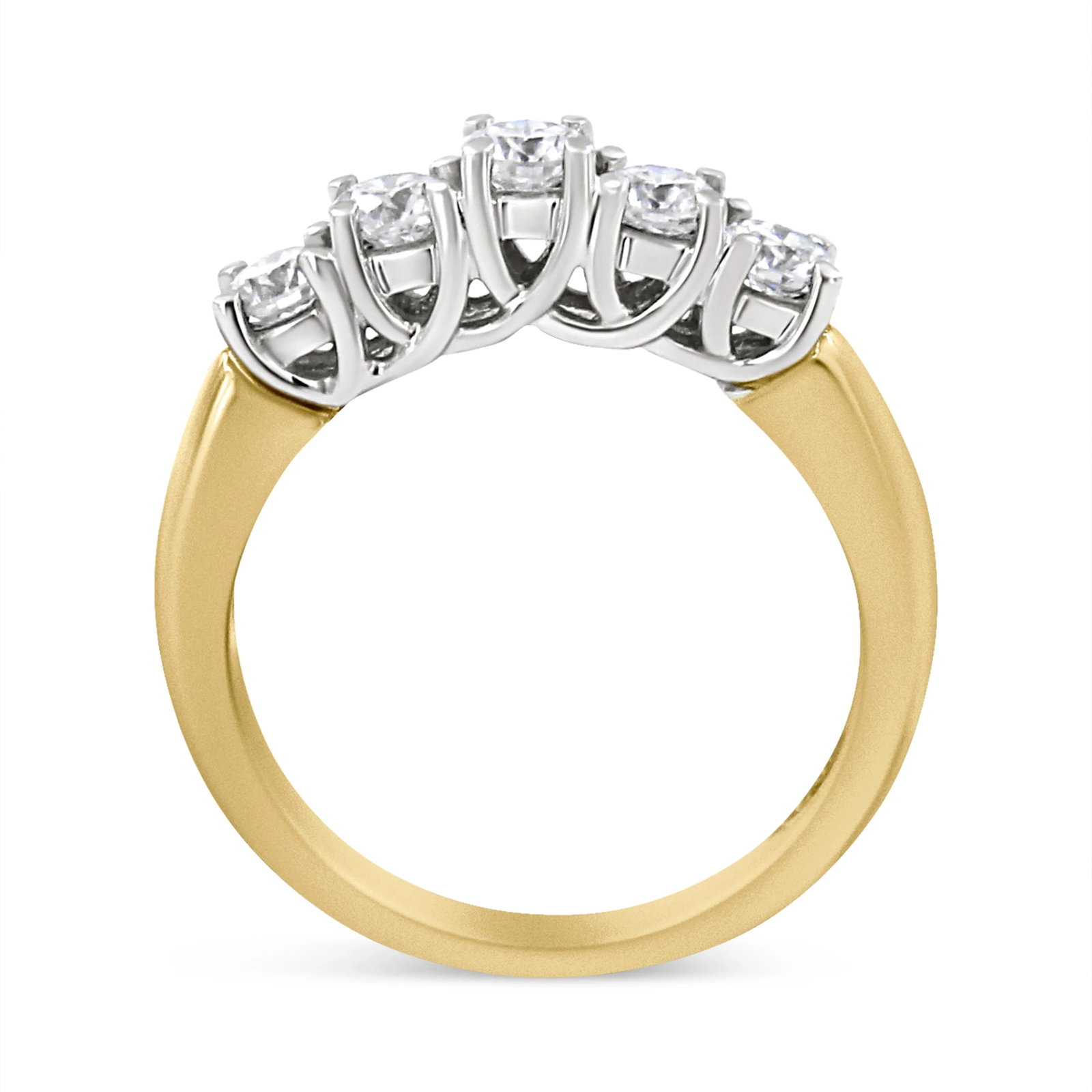 18K Yellow Gold 1.0 Cttw 4 Prong Set Round Cut Diamond Step up 5 Stone Ring Band (F-G Color, SI1-SI2 - 3