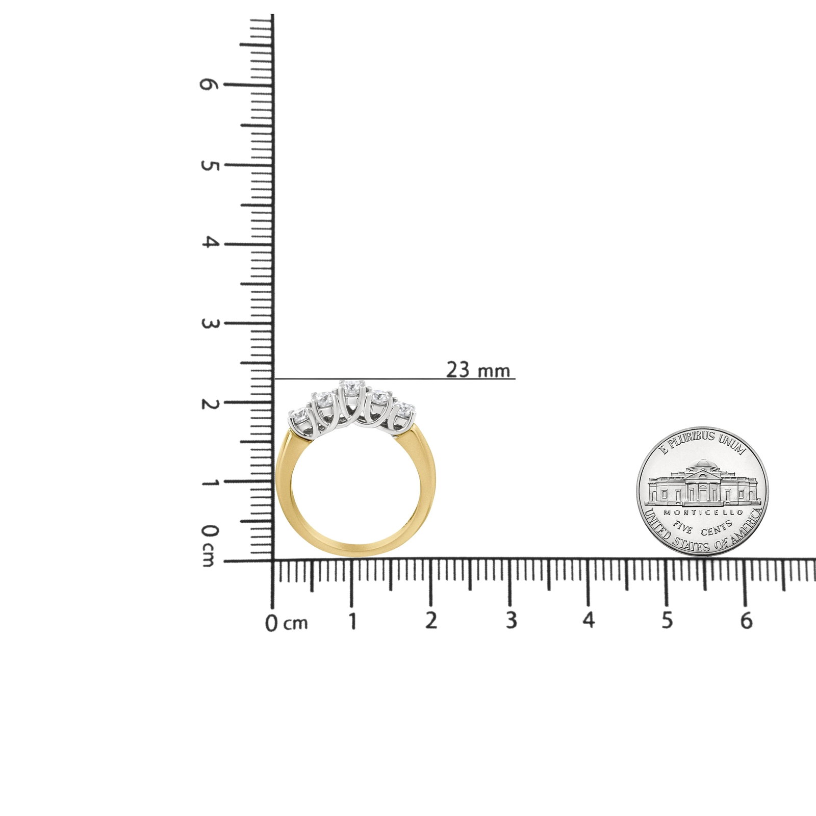 18K Yellow Gold 1.0 Cttw 4 Prong Set Round Cut Diamond Step up 5 Stone Ring Band (F-G Color, SI1-SI2 - 5