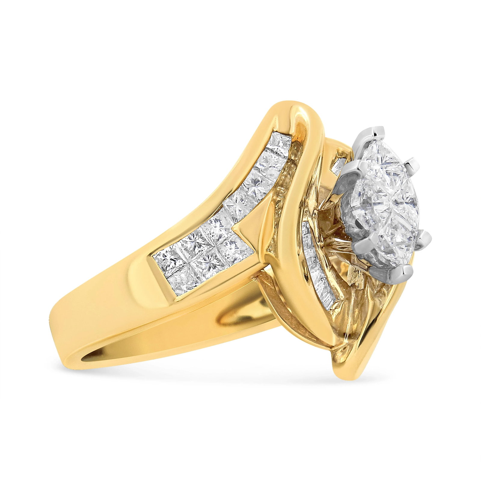14K Yellow Gold Princess, Baguette, and Pie cut Diamond Marquise Shaped Ring (1 1/4 Cttw, G-H Color, - 2