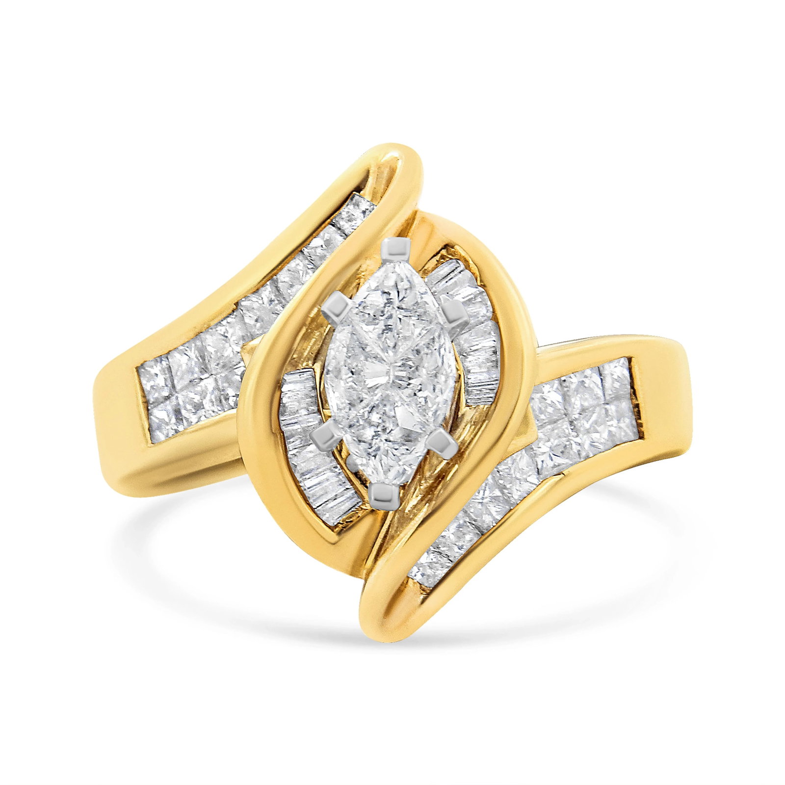 14K Yellow Gold Princess, Baguette, and Pie cut Diamond Marquise Shaped Ring (1 1/4 Cttw, G-H Color, - 3