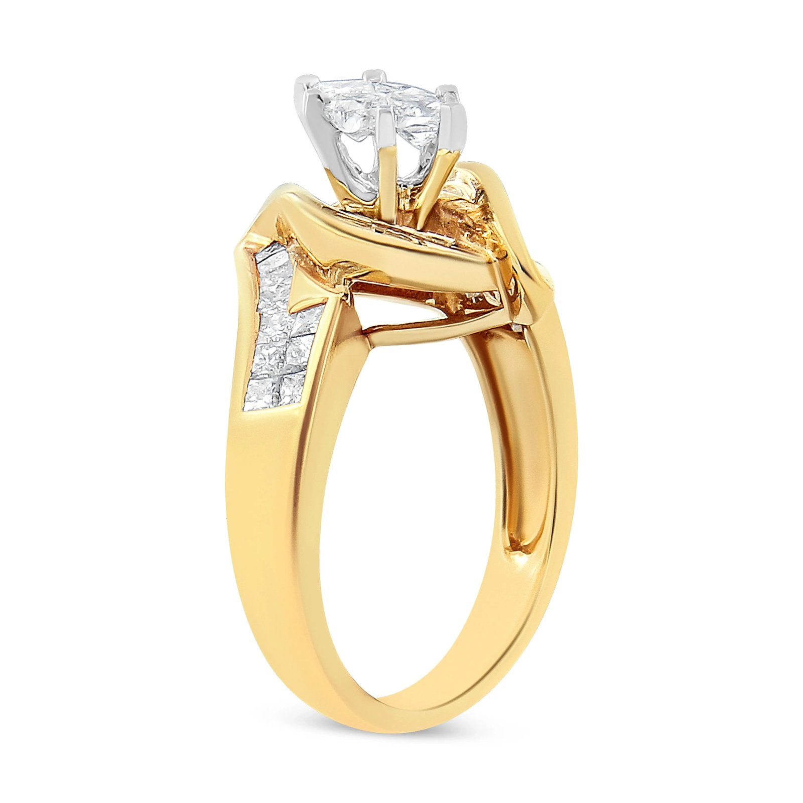 14K Yellow Gold Princess, Baguette, and Pie cut Diamond Marquise Shaped Ring (1 1/4 Cttw, G-H Color, - 4